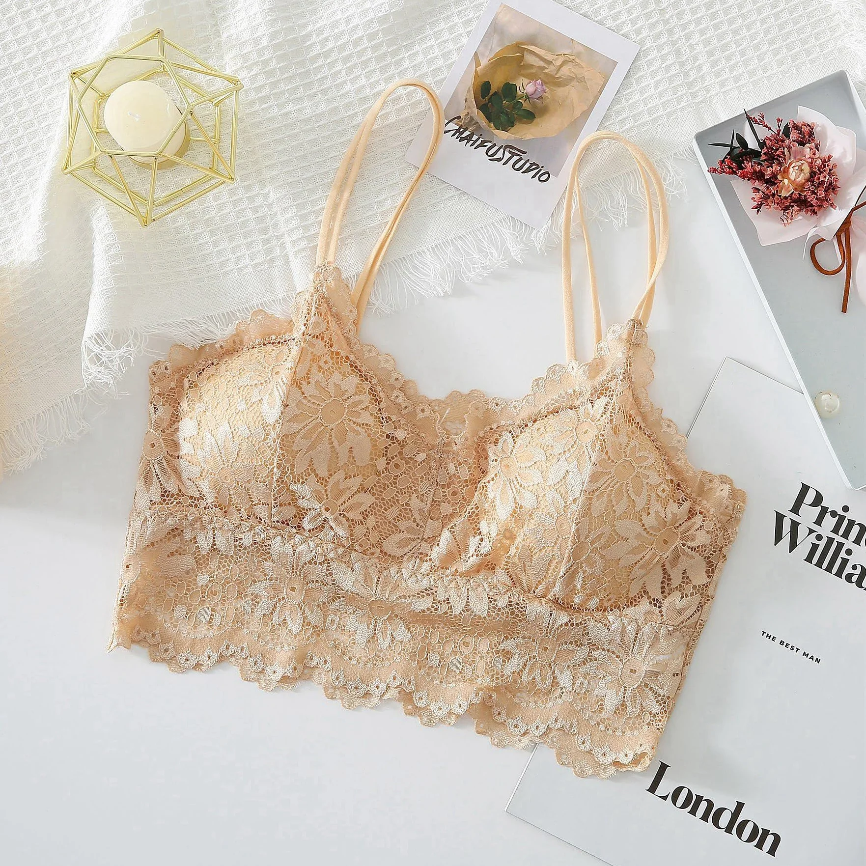 Reggiseno in Pizzo Donna Bralette Senza Ferretto Imbottitura