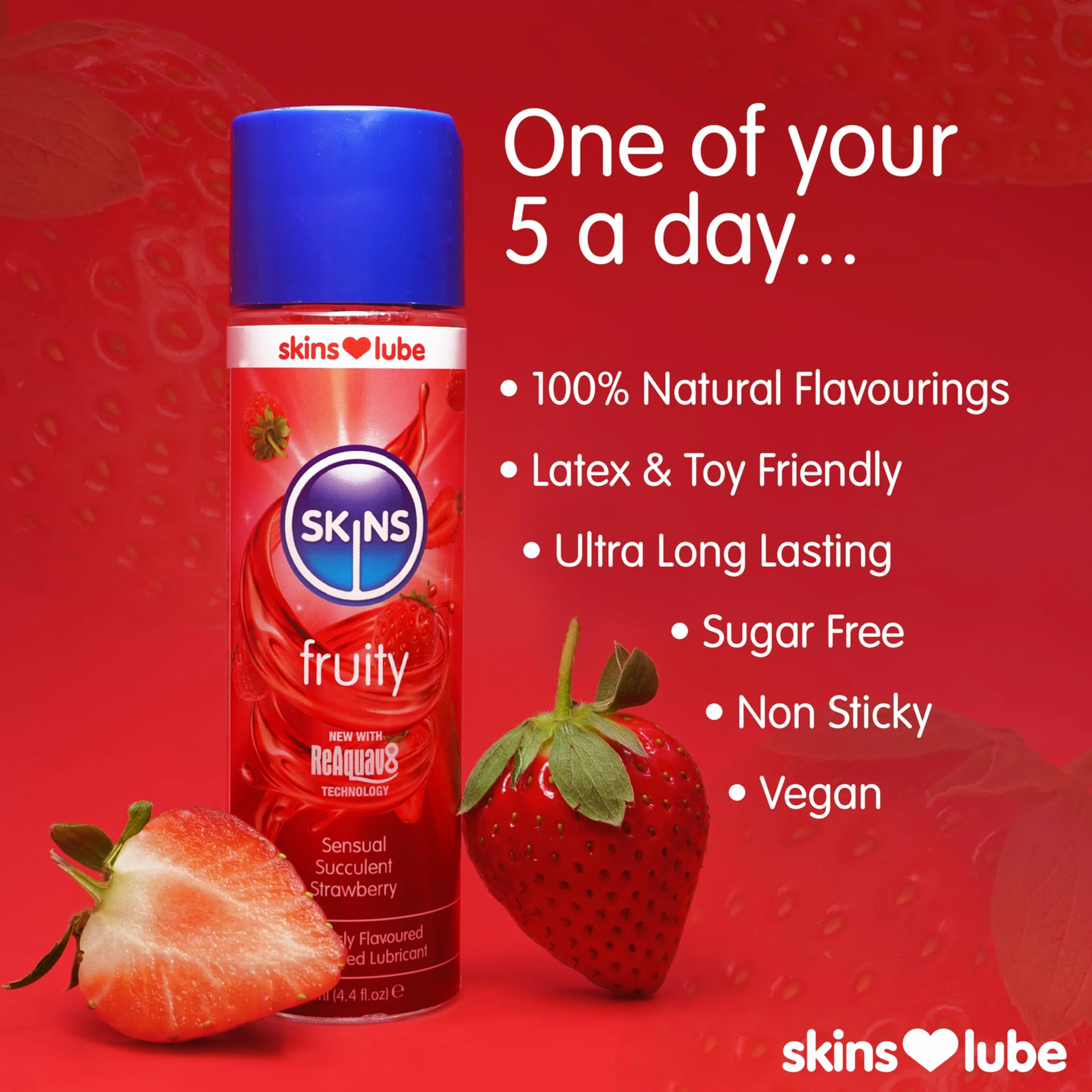 Lubrificante a base d'acqua aromatizzato alla fragola compatibile con preservativo ReAquav8 130 ml