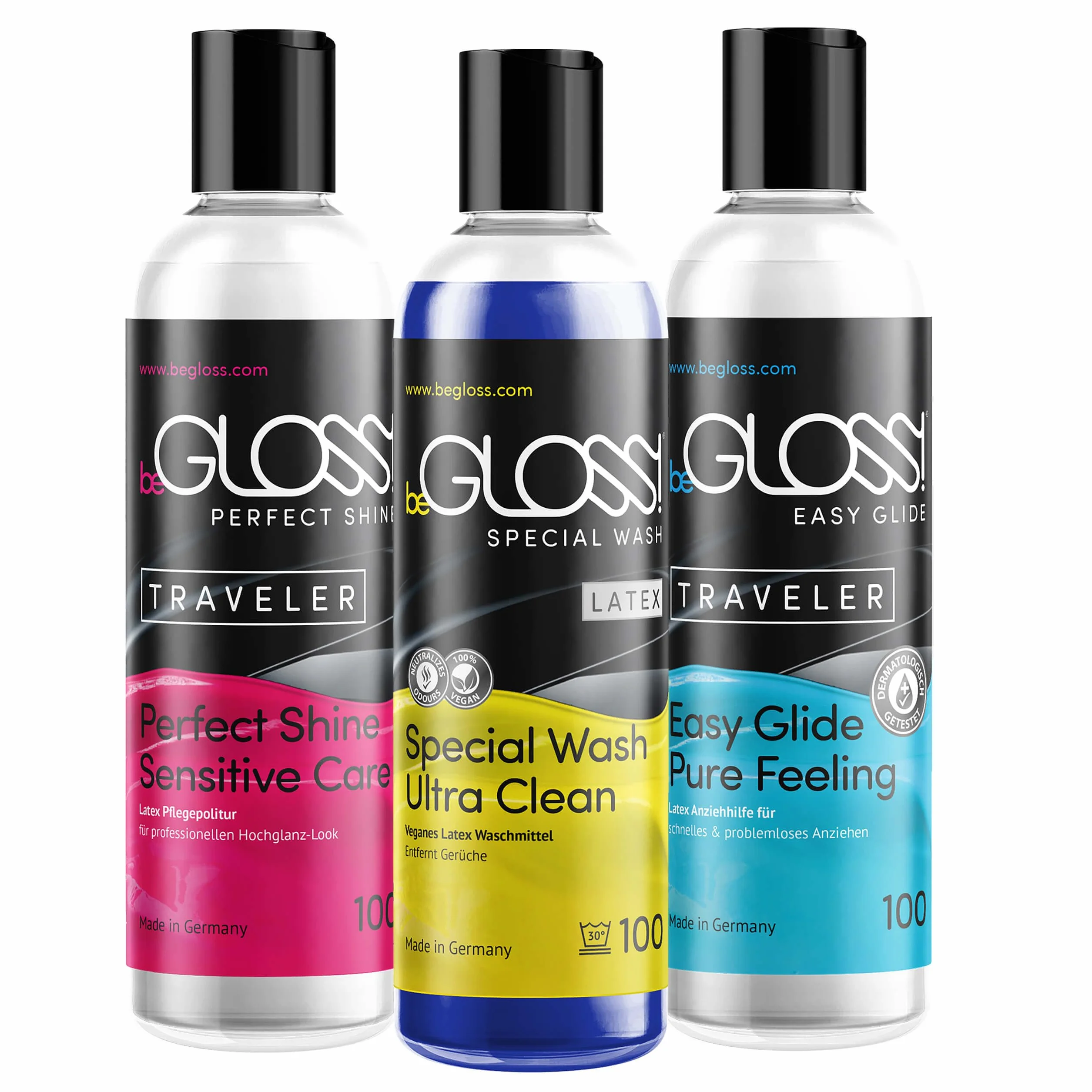 Set completo per la cura del lattice 100 - Easy GLIDEml - Perfect Shine - Special WASH