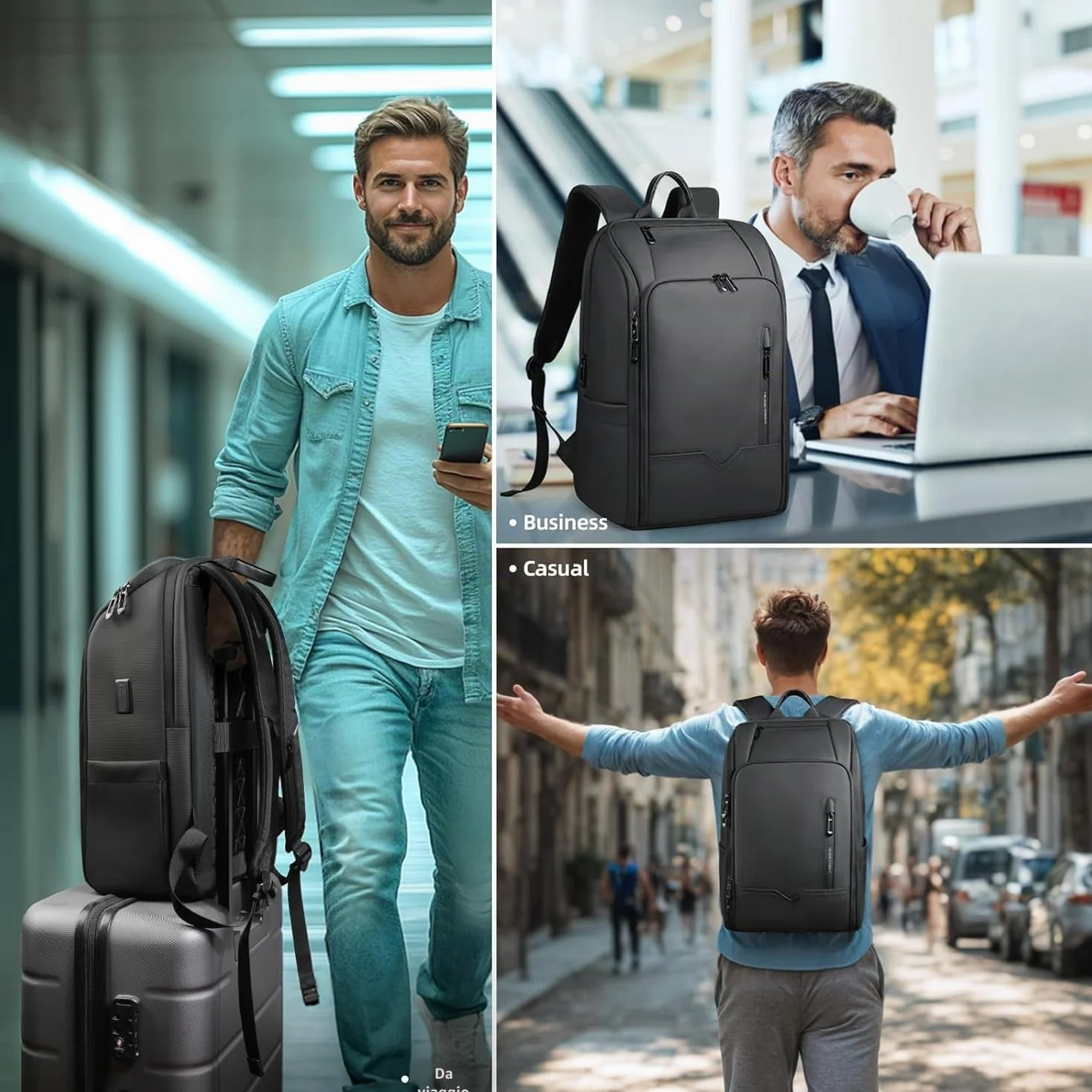 Zaino Uomo Elegante per Laptop da 16 pollici con Porta USB Bagaglio a Mano Zaino Porta pc Impermeabile Grande Capacità Antifurto per Business Lavoro Viaggi Università-Nero