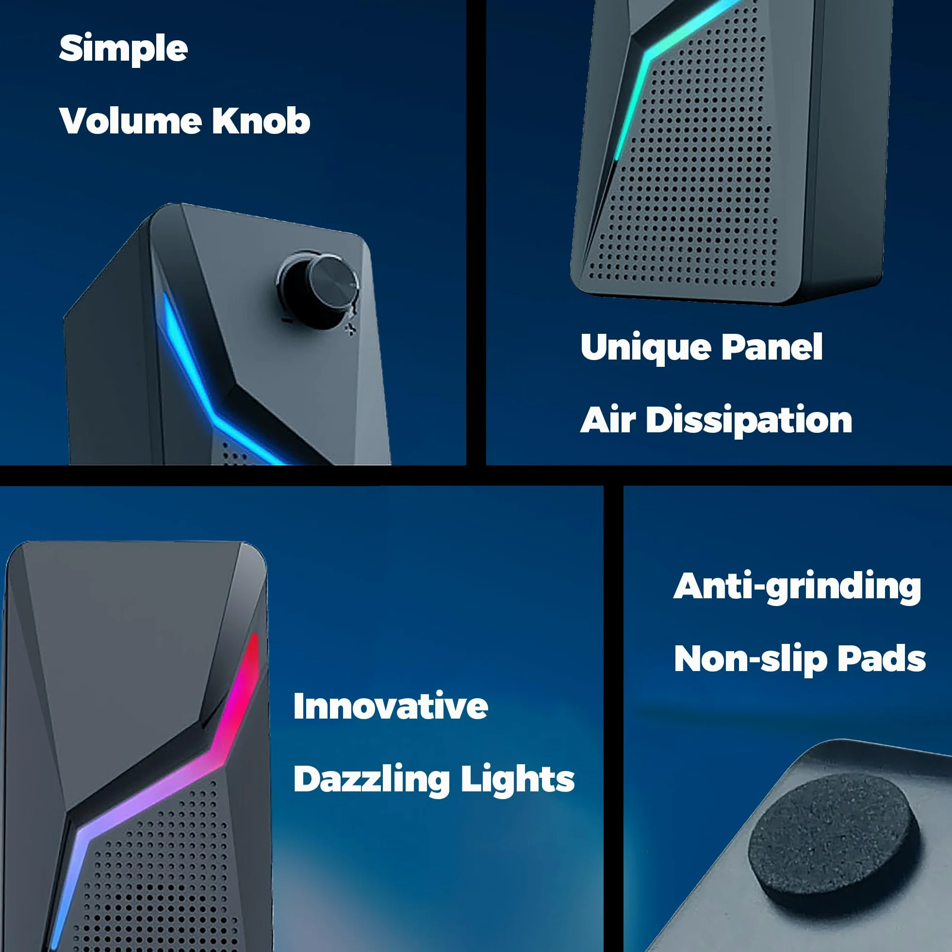 ROSON Altoparlanti per computer, altoparlanti da gioco per PC con bassi e controllo del volume, stereo 2.0 alimentati tramite USB, altoparlanti multimediali AUX da 3,5 mm per laptop/desktop/tablet