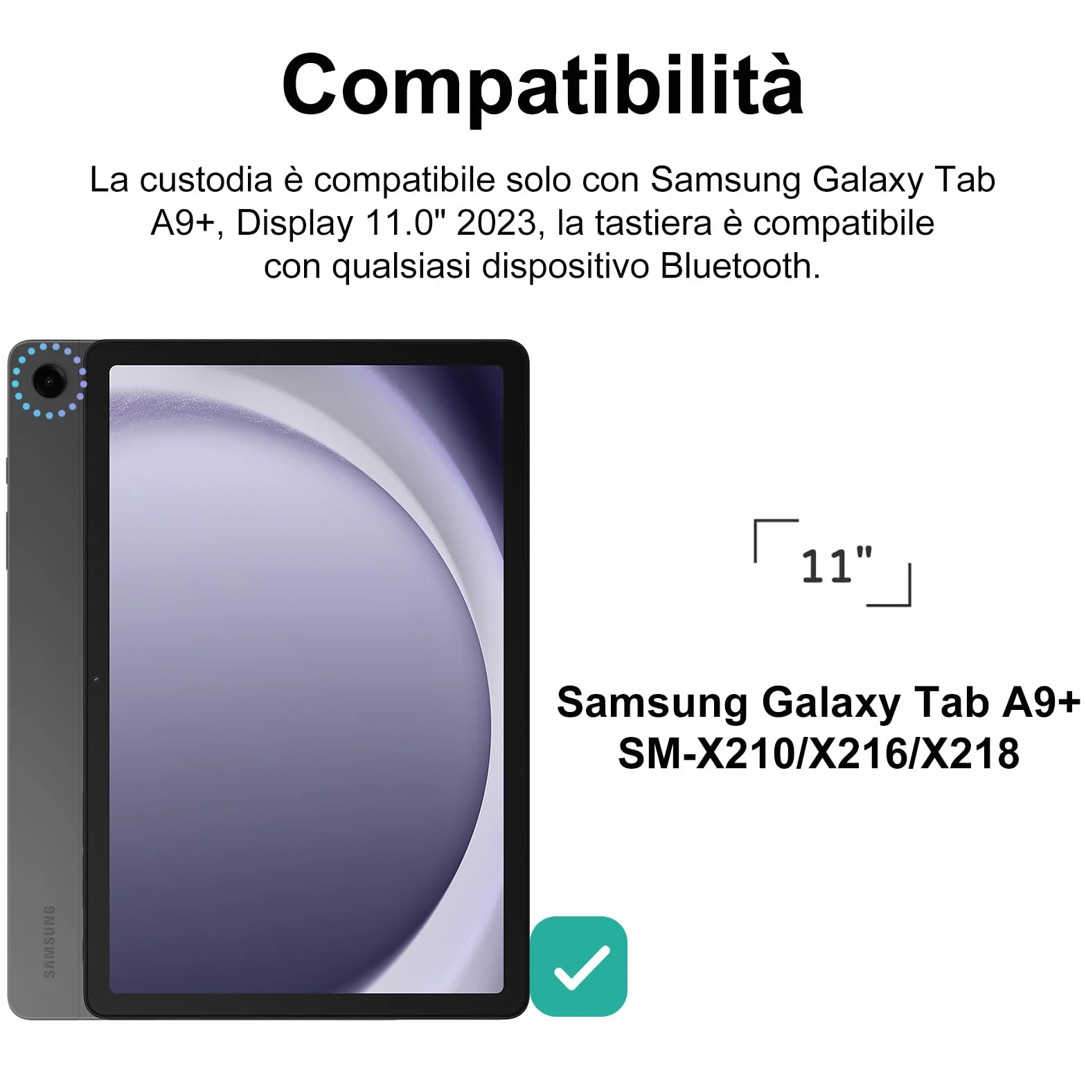 IVEOPPE Tastiera Samsung Galaxy A9 Plus 11" 2023, Cover Tastiera Italiano Bluetooth Rimovibile per Samsung Galaxy Tab A9+ 2023 11 Pollici SM-X210/X216/X218, Verde scuro