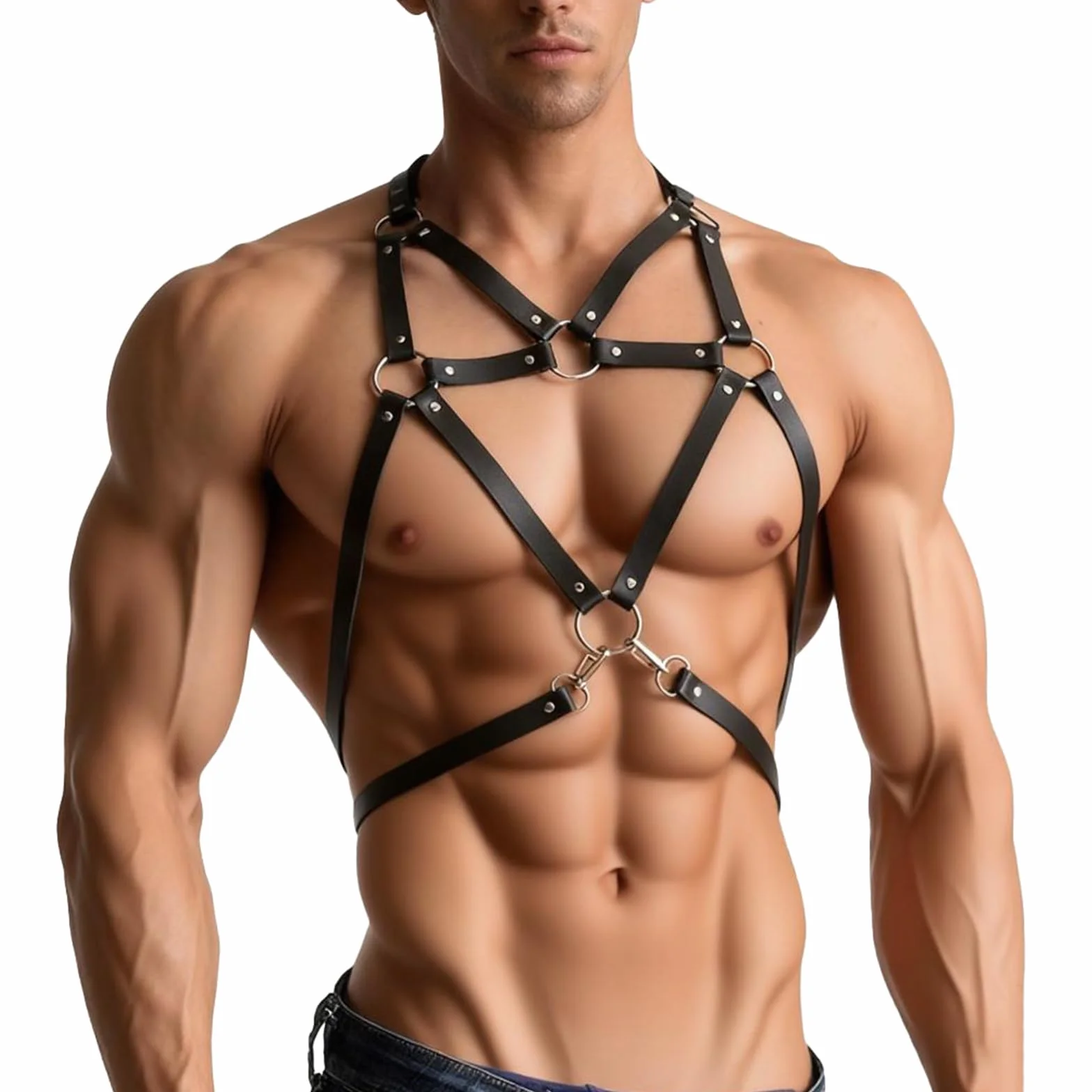 Corsetto da uomo in pelle nera BDSM Gothic Punk Chest Harness Fetish Bondage