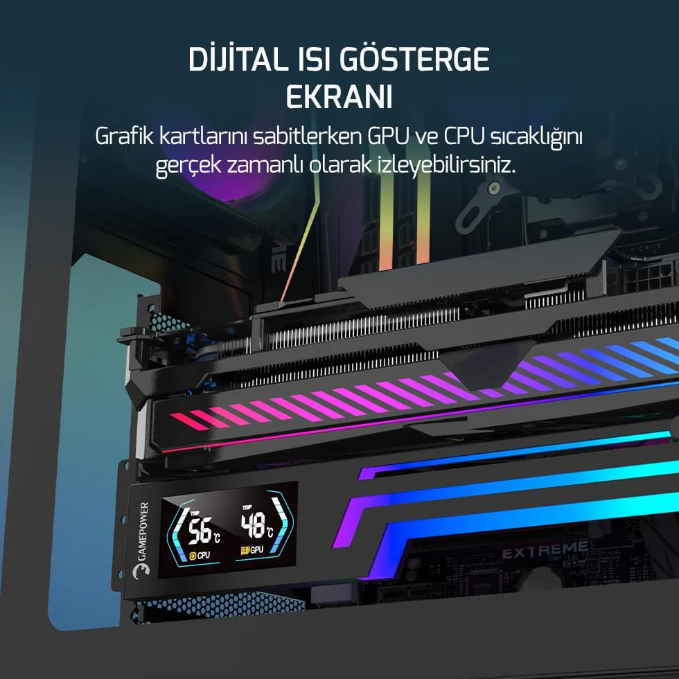 GAMEPOWER Heatsync ARGB - Supporto per scheda grafica LCD con display in tempo reale CPU/GPU, display da 2,64", sincronizzazione ARGB a 3 pin, struttura in metallo, regolabile