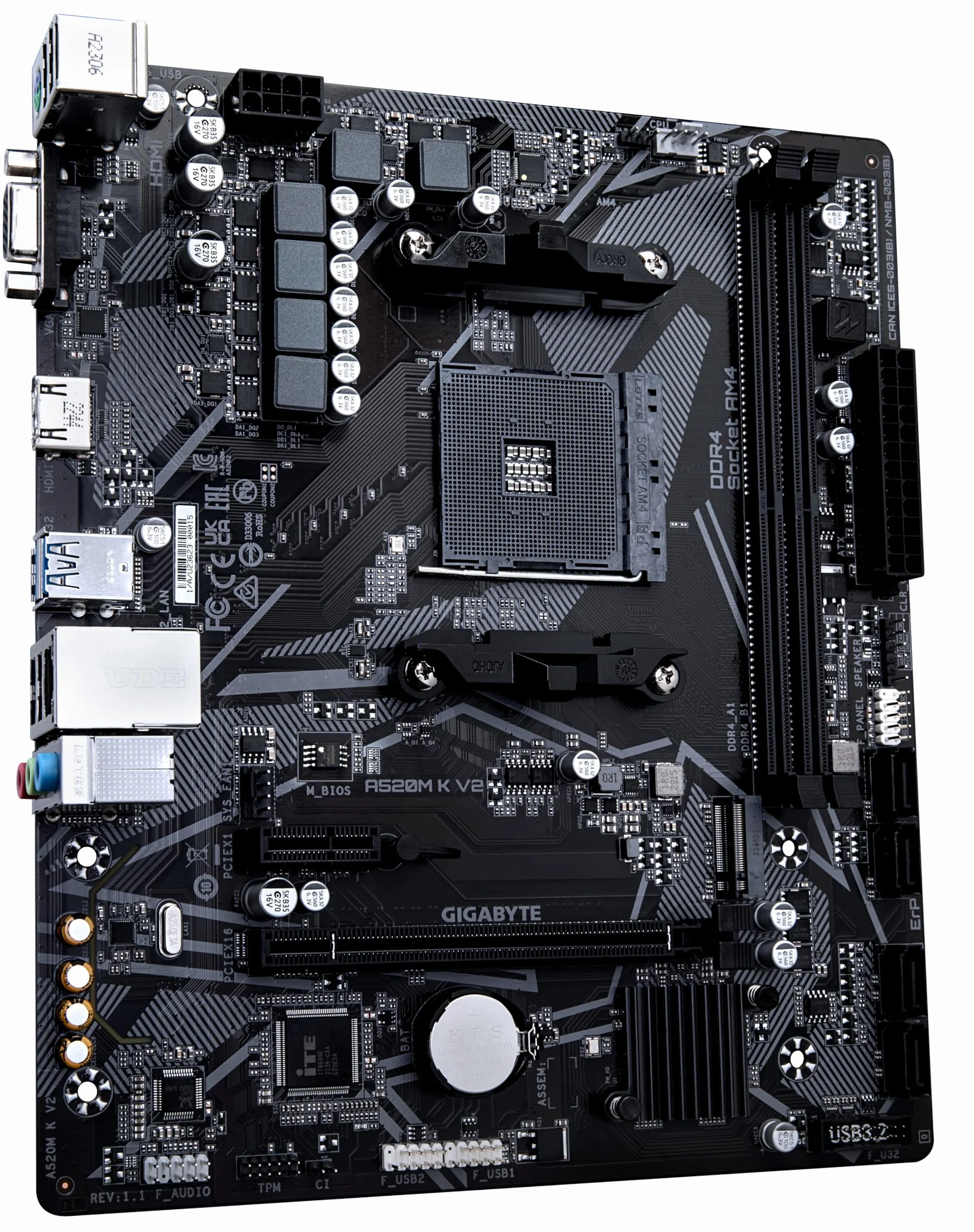 GIGABYTE Scheda madre A520M K V2 - Supporta CPU AMD Ryzen serie 5000 AM4, fino a 5100MHz DDR4 (OC), PCIe Gen3 x4 M.2, LAN GbE, USB 3.2 Gen 1