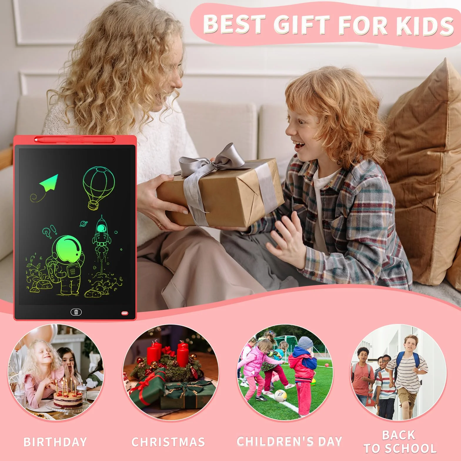 Tavoletta Grafica LCD 8,5 Pollici Lavagna da Disegno Cancellabile Portatile Regalo Bambini Rosso