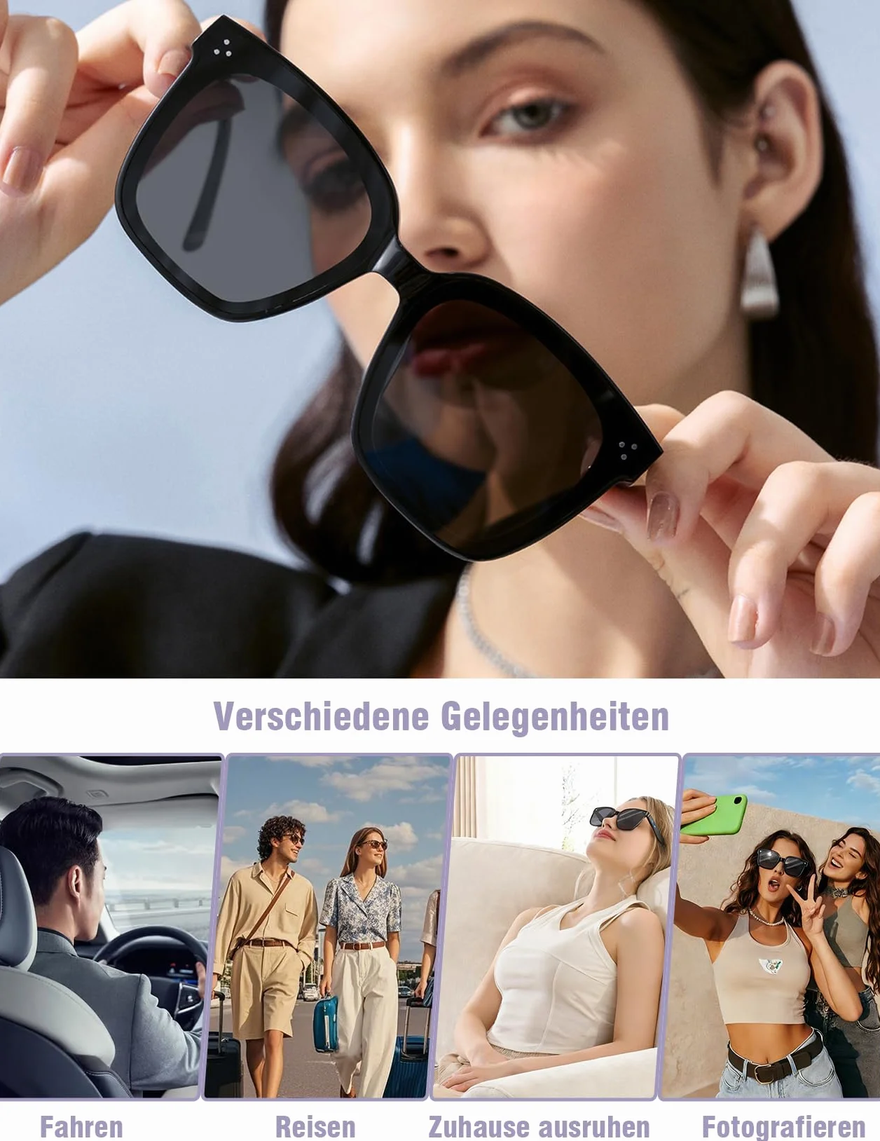 Intelligente Bluetooth 5.4 Audio Sonnenbrille mit Mikrofon Lautsprecher für Herren Damen