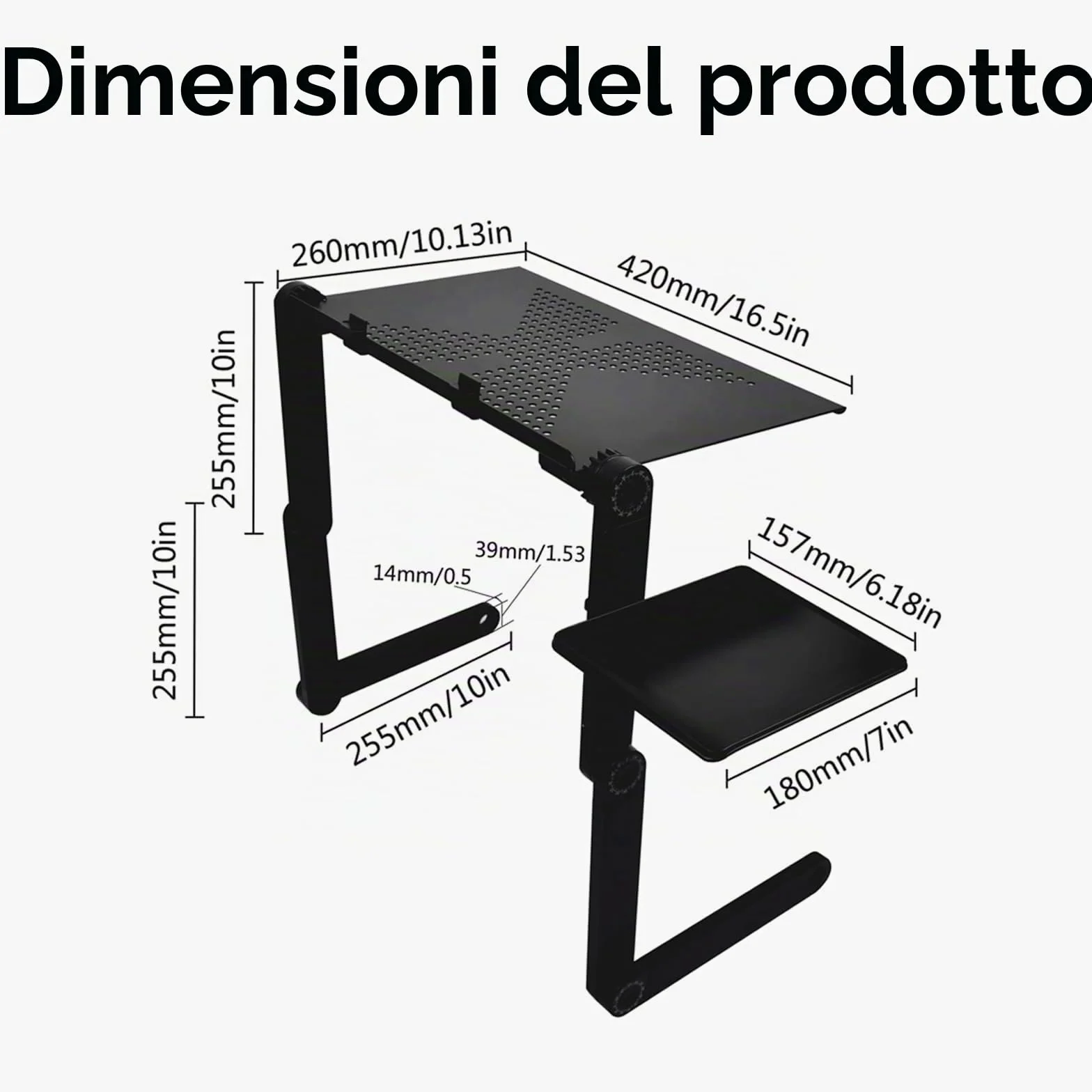 Ideal Swan Supporto PC Portatile Regolabile Laptop Stand Tavolino PC Regolabile Alluminio Supporto Notebook Computer con Pannello Porta Mouse per MacBook dell HP Samsung Lenovo Huawei - Nero