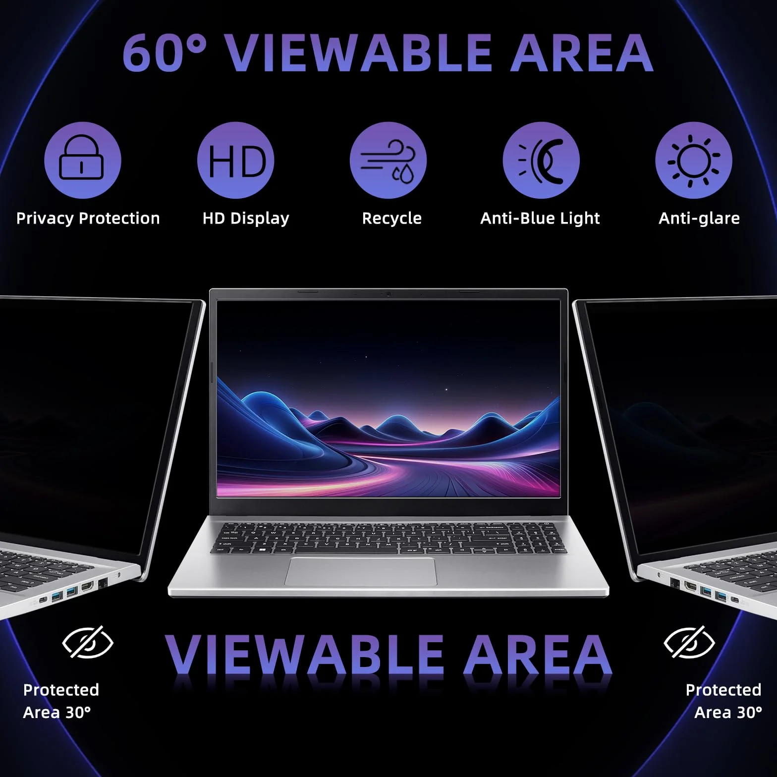 Filtro Privacy per Schermo Laptop 17 pollici 16:9, Protezione Schermo Antiriflesso Anti -Luce Blu per HP/Samsung/Dell/Acer/Lenovo/Ruzava/ASUS, Pellicola Protettiva Rimovibile - 17 "