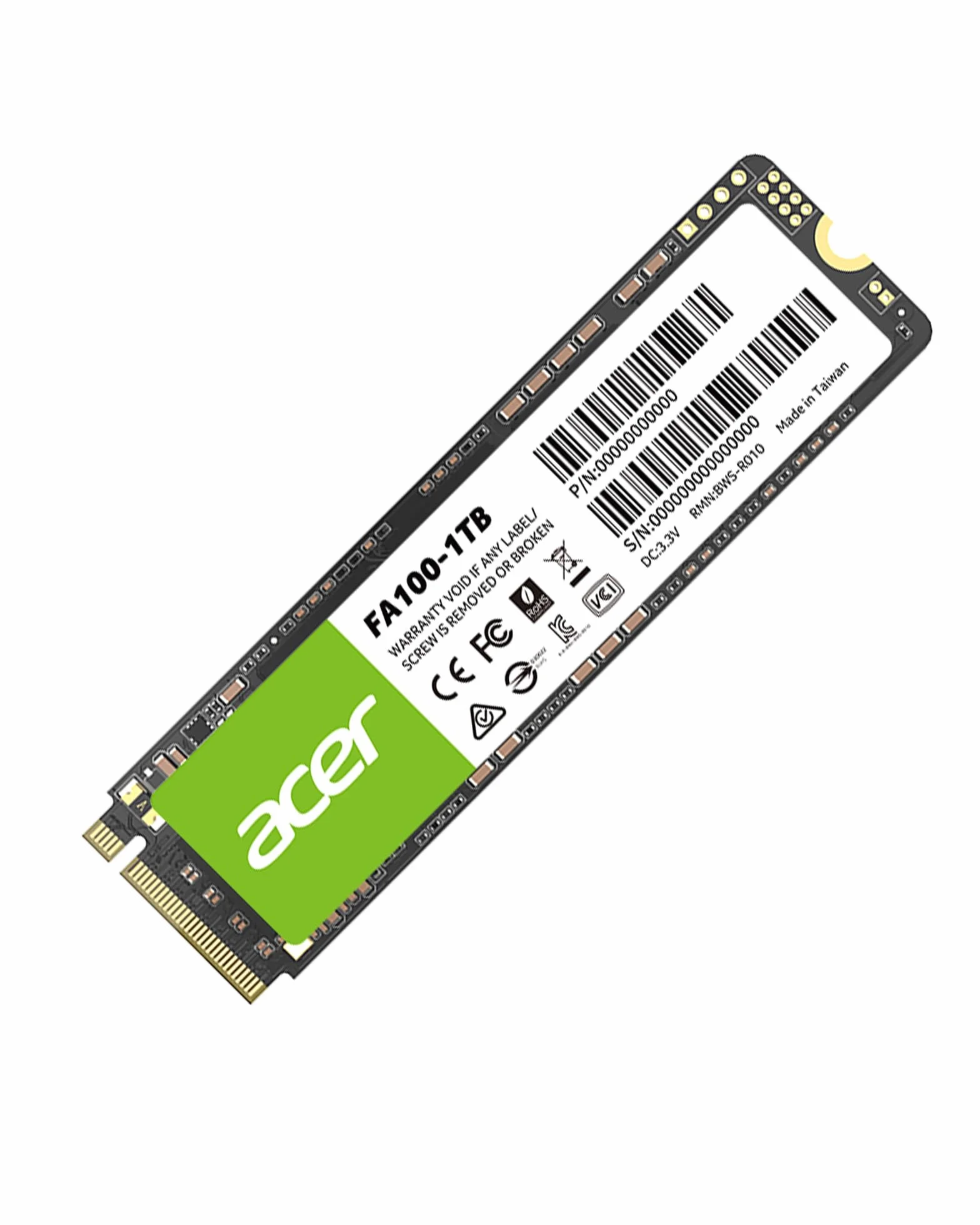 Acer FA100 SSD PCIe 3.0 NVMe 1 TB: Velocità di lettura fino a 3300 MB/s, disco interno Gen3x4 M.2 2280 con HMB e SLC - SSD per laptop/desktop e giochi.