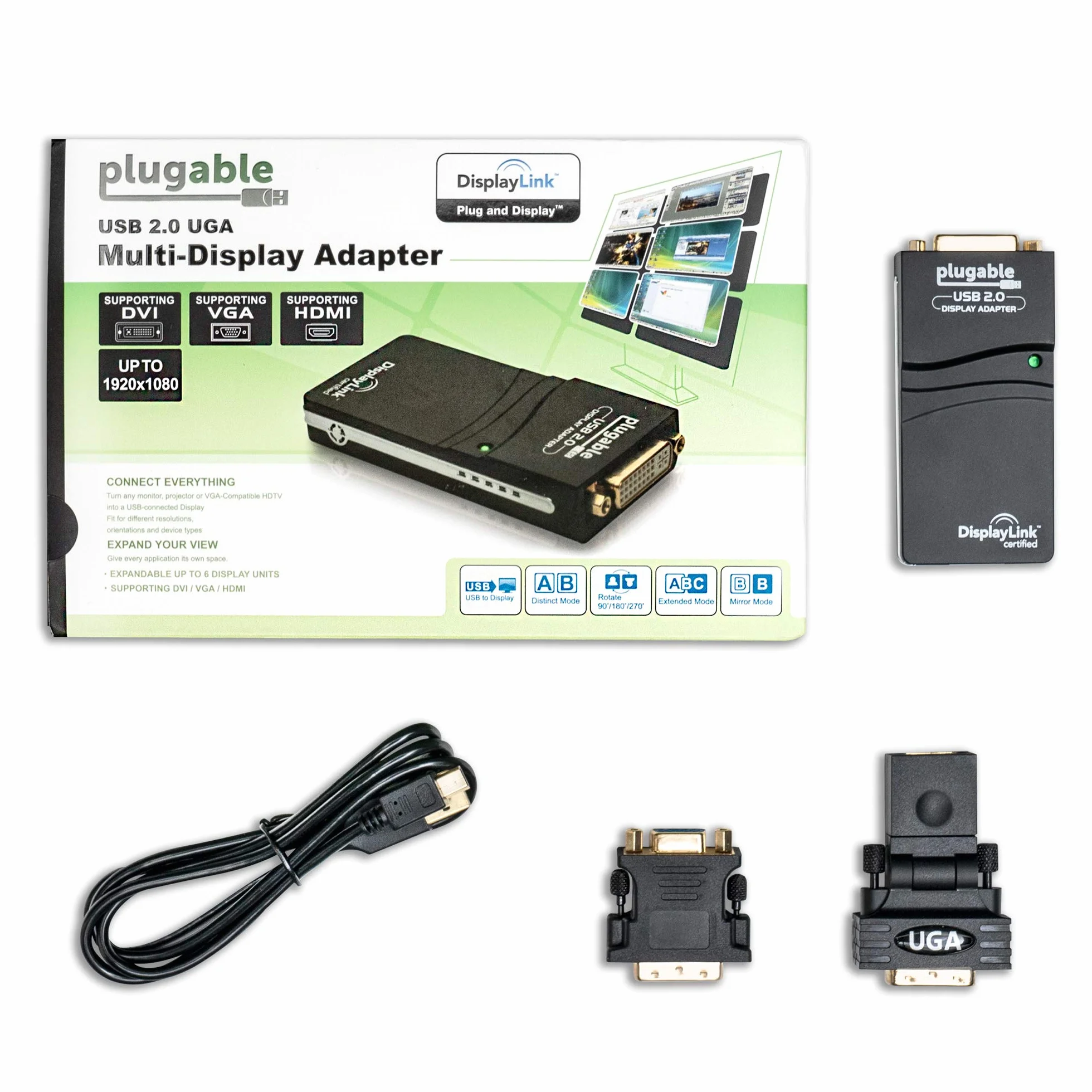 Plugable UGA-165 Adattatore grafico USB 2.0 a VGA DVI HDMI 1920x1080 1600x1200 DL-165 Nero