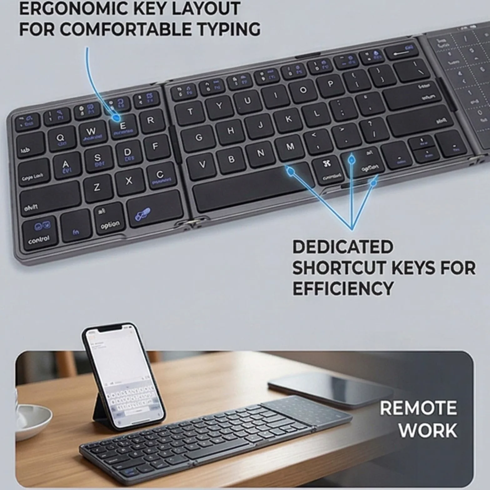 VBESTLIFE Tastiera Pieghevole, Tastiera Portatile Wireless Bluetooth 5.3 con Trackpad Multitouch e Tastierino Numerico, per Smartphone Tablet Laptop PC