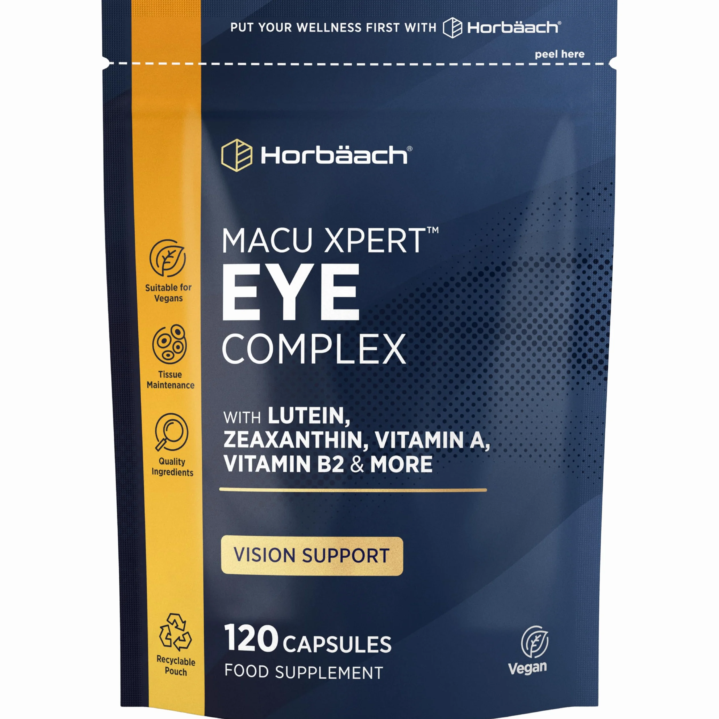 Horbaach Integratore Occhi con Luteina e Zeaxantina Alto Dosaggio 120 Compresse Vegane