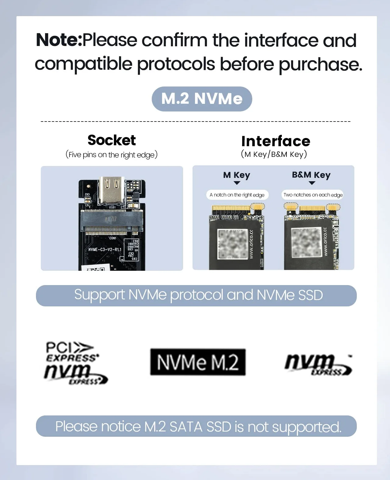 ORICO Case SSD M.2 NVMe Adattatore a 10Gbps USB3.2 Gen2 USB-C PCIe per NVMe M-Key/M+B Key SSD 2230/2242/2260/2280, Upgrade M2 ​​SSD Enclosure in Alluminio (Gilet di Raffreddamento, UASP, 4 TB)-M232GY