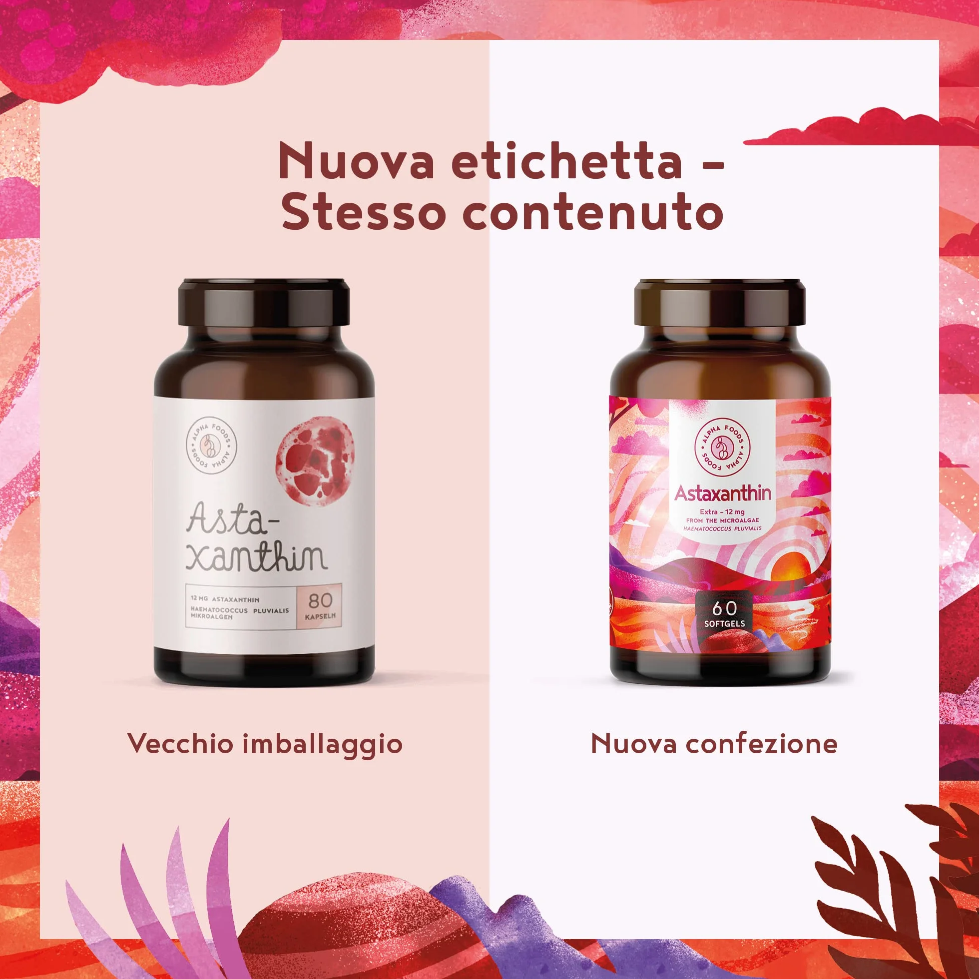 Alpha Foods Astaxantina 12mg 60 capsule vegane Integratore antiossidante da Haematococcus Pluvialis