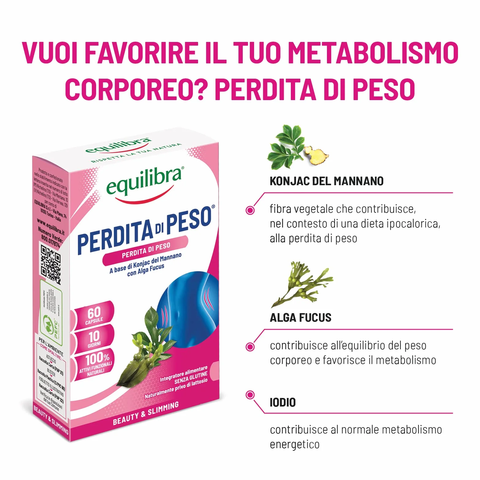 Equilibra Integratore Perdita di Peso con Fibra di Konjac e Fucus, 3 Pezzi da 60 Capsule