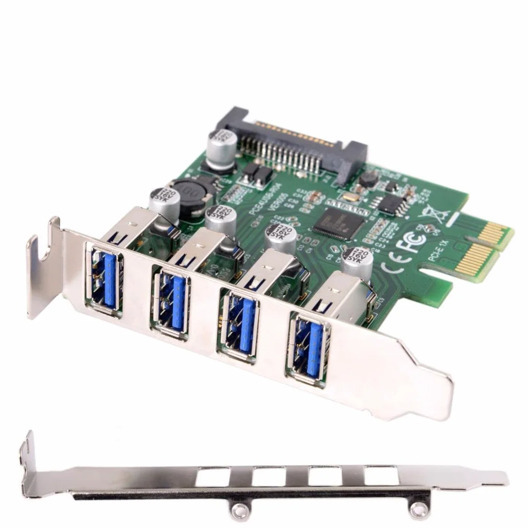 chenyang CY Low Profile 4 Ports PCI-E to USB 3.0 HUB PCI Express Expansion Card Adapter 5Gbps for Motherboard