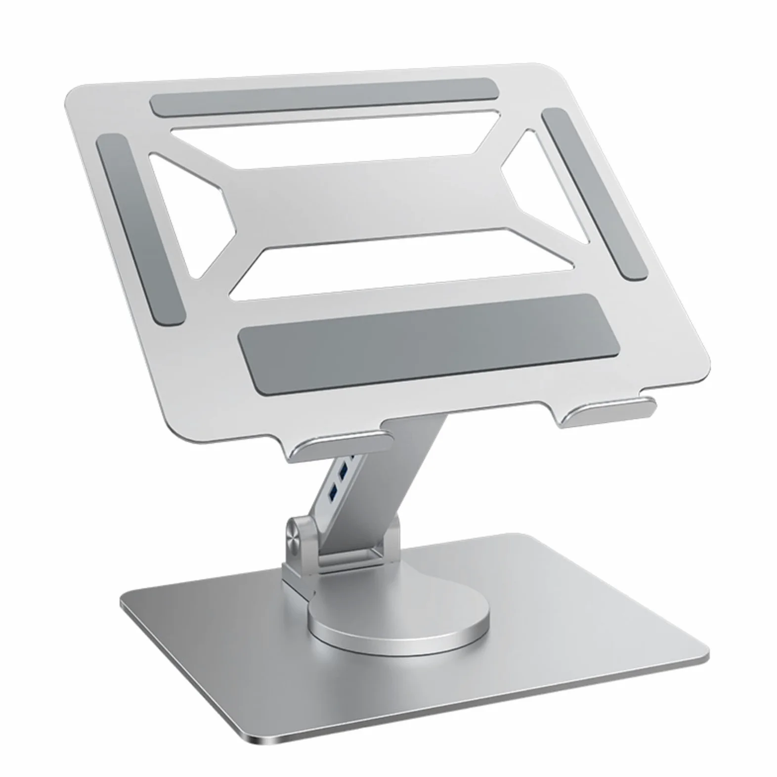 MagiDeal Laptop Docking Stand Supporto per Laptop Riser Scrivania Hub Integrato Regolazione Altezza Angolo Rotante Dissipazione Piano Forato Struttura, Argento