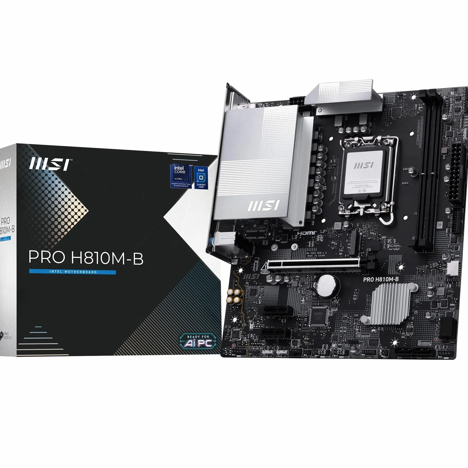 MSI PRO H810M-B Scheda Madre mATX – Supporta Intel Core Ultra (Serie 2) LGA 1851 – DDR5 Memory Boost (6400 MT/s MAX), PCIe 5.0 x16, M.2 Gen4, LAN 2.5G
