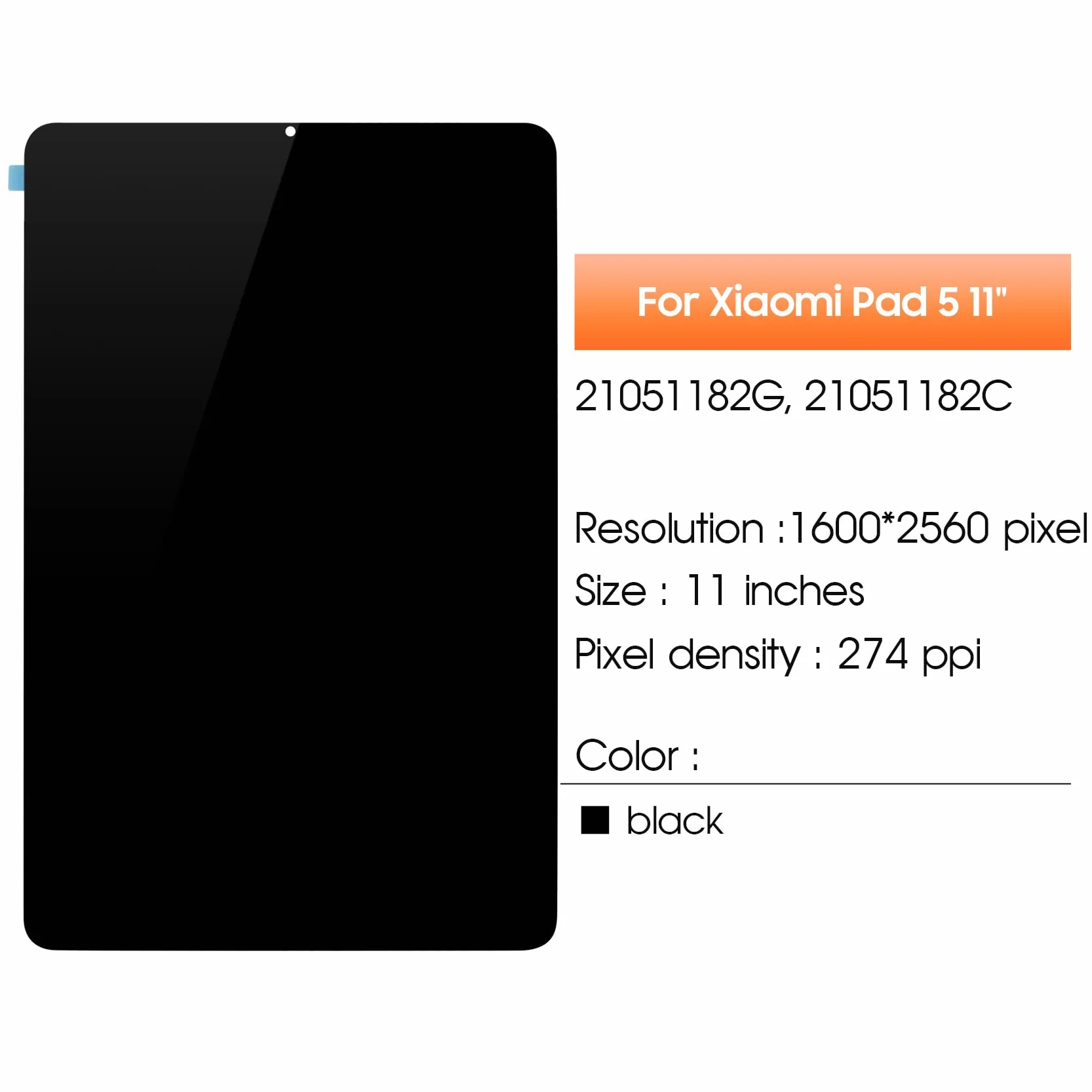 Schermo LCD per Xiaomi Pad 5 Display Touch Screen Assembly con Kit di Riparazione (11", Nero senza Telaio)