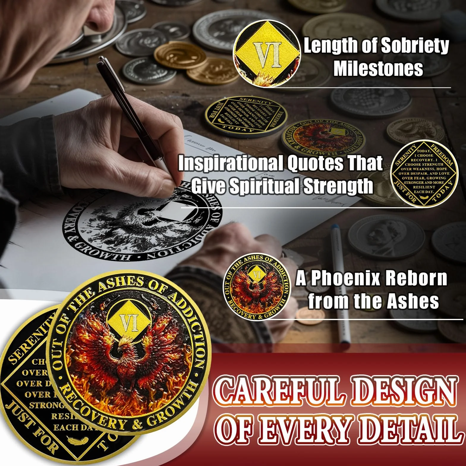 Phoenix 6 Anno Sobriety Coin Flame Cinque Anni Chip NA Medaglione Anonimo AA Recupero Gettone Anniversario Regali