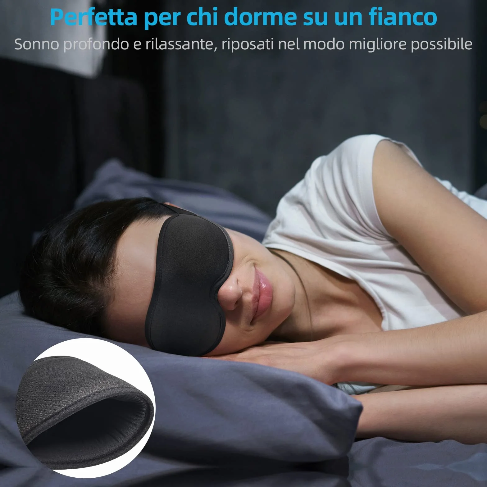Mascherina per Dormire Innovativa Blocca Luce 99.99% per Uomini Donne Nero