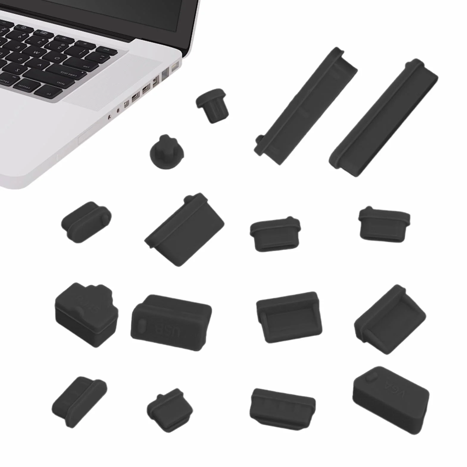 Presa - C, Cache - C, Tappo - per porta computer portatile, 16 pezzi di copertura, tappi - in morbido silicone per porta ordina