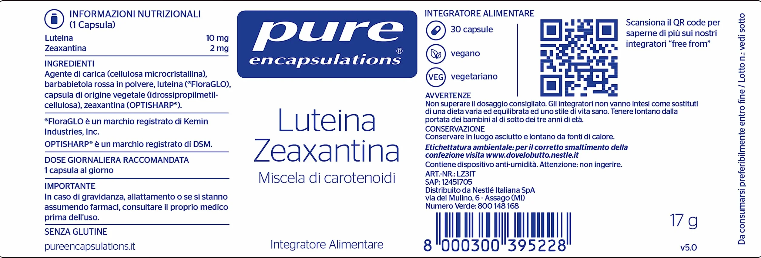 Pure Encapsulations Luteina Zeaxantina Integratore Carotenoidi Naturali 30 Capsule