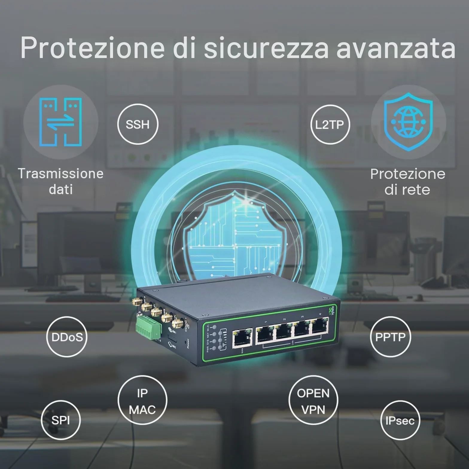 InHand Networks IR315 4G - Router industriale, LTE CAT4, Wi-Fi, Gateway IoT, router VPN, slot Dual SIM, 5 porte Fast Ethernet RJ45, Din-Rail, Cloud Managed, Unlocked (RS232&RS485+GNSS)