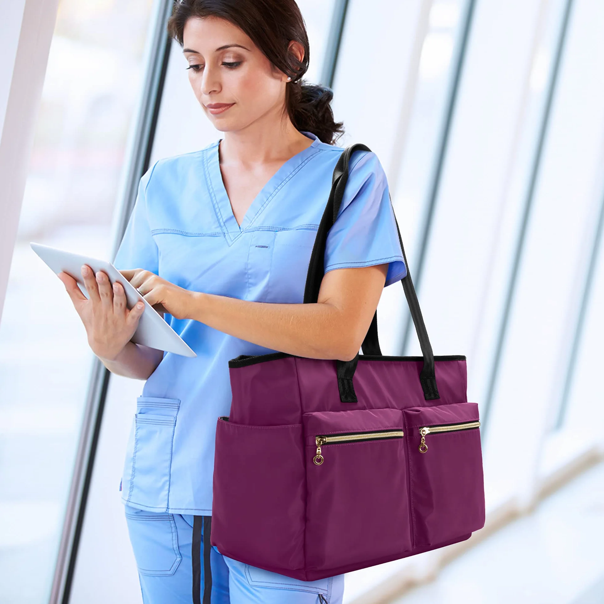 Damero Borsa da lavoro per infermiera, Borsa da lavoro portatile per infermiera per chiamate a domicilio, donne, forniture mediche