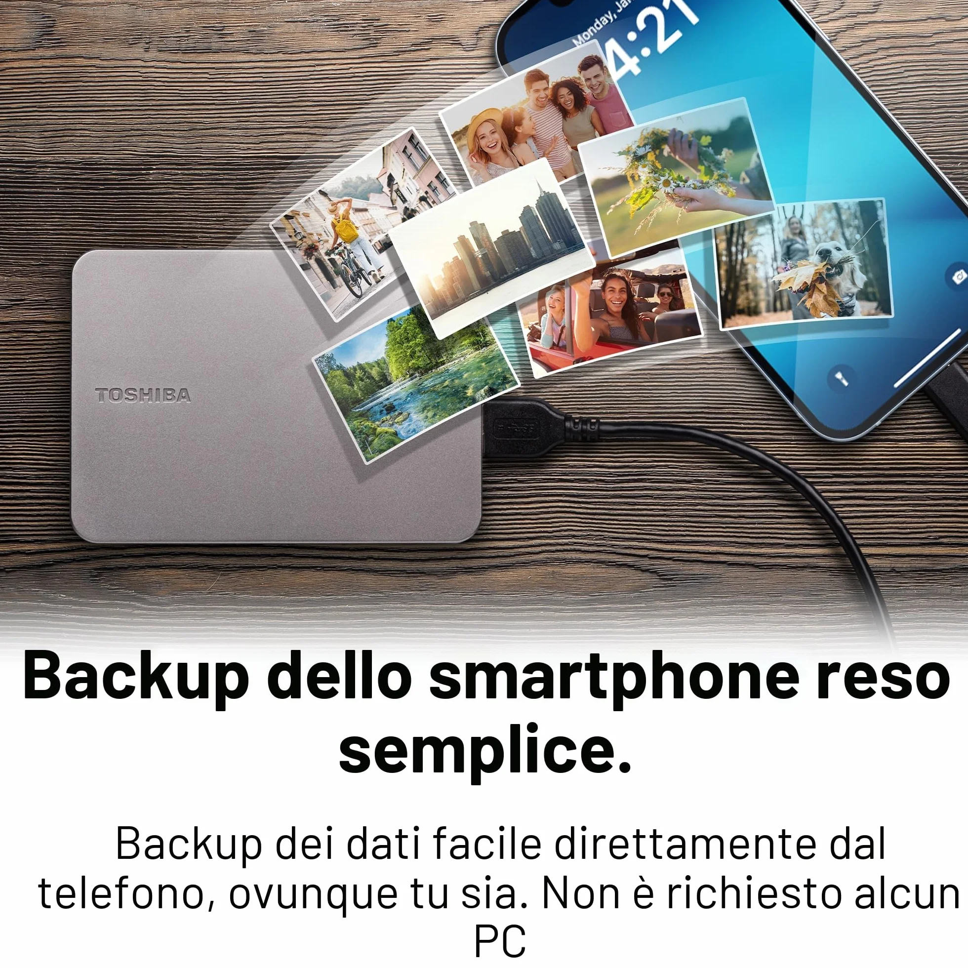 Toshiba Canvio Flex 2TB – Hard disk esterno portatile da 2,5'' (HDD) per Mac, PC Windows, smartphone e tablet, compatibile con la maggior parte dei dispositivi USB-C e USB-A, argento caldo