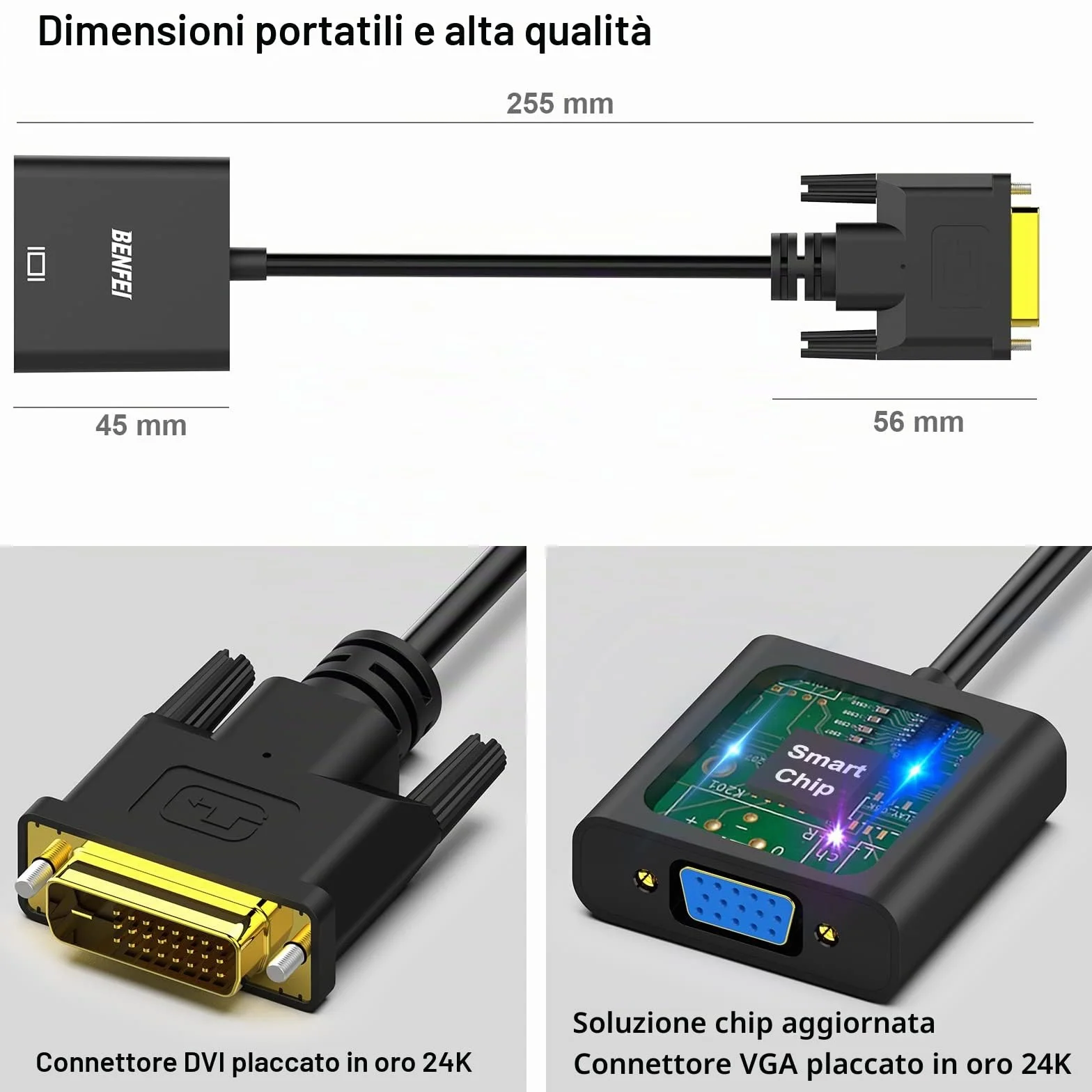 BENFEI Adattatore DVI-D a VGA, adattatore DVI-D 24+1 a VGA, da maschio a femmina