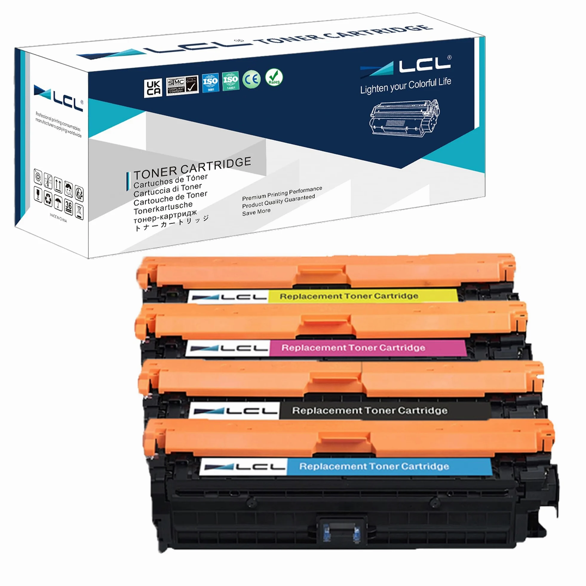 LCL Cartucce di Toner Rigenerate 307A CE740A CE741A CE742A CE743A (4-Pack) | Sostituzione per HP Color Laserjet CP5225 CP5225n CP5225dn(Nero Ciano Magenta Giallo)