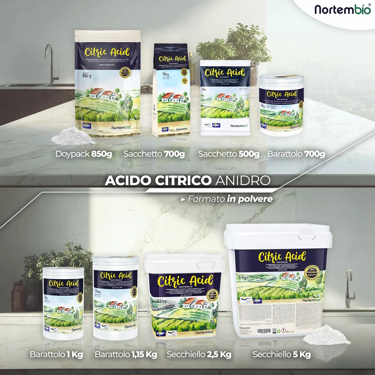 Nortembio Acido Citrico 5kg 100% Puro Certificato Pulizia Domestica