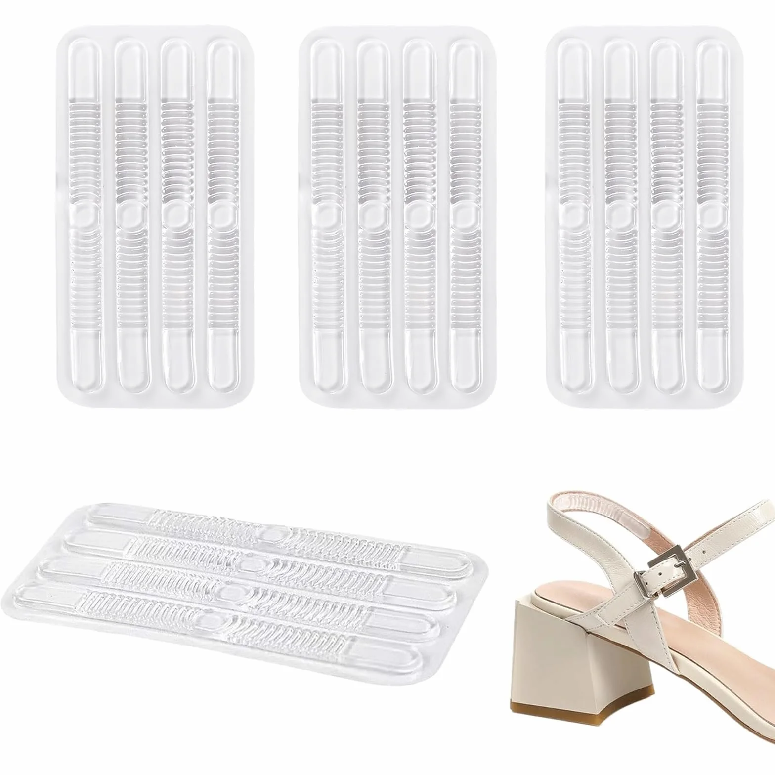 Adesivo Tacco Alto Trasparente Nastro Antiscivolo, Inserti in Silicone per Scarpe con Cinturino, 16 Pezzi