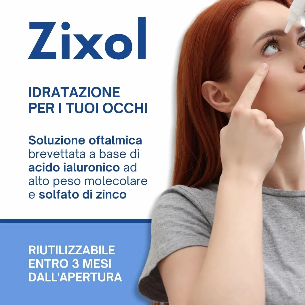 OFTALPHARMA Zixol 8 ml - gocce oculari con Acido Ialuronico e Zinco Solfato - Collirio Occhi Secchi