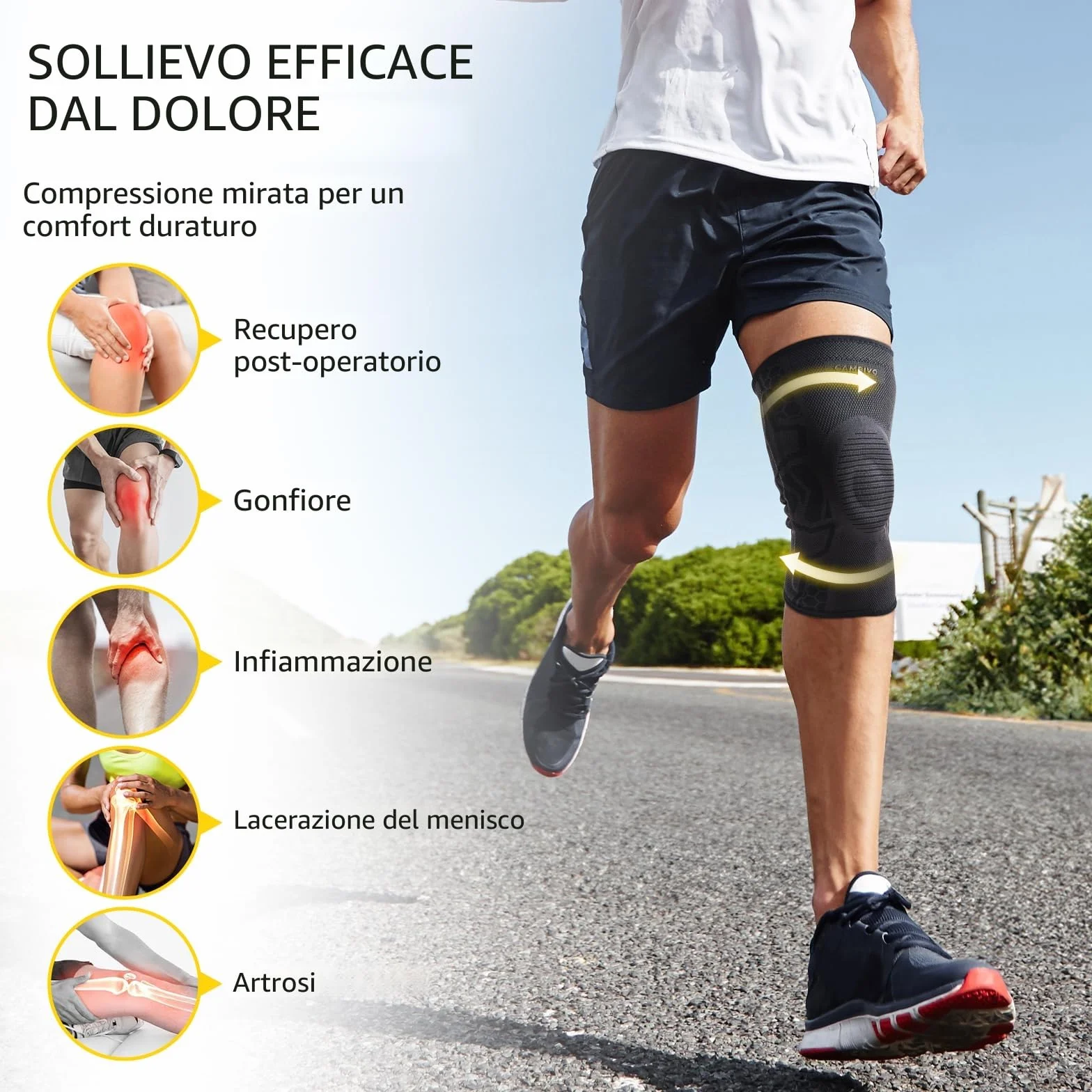 CAMBIVO Ginocchiera Ortopedica Compressiva con Gel per Rotula, Supporto Artrosi Ginocchio, Tutore per Corsa e Palestra