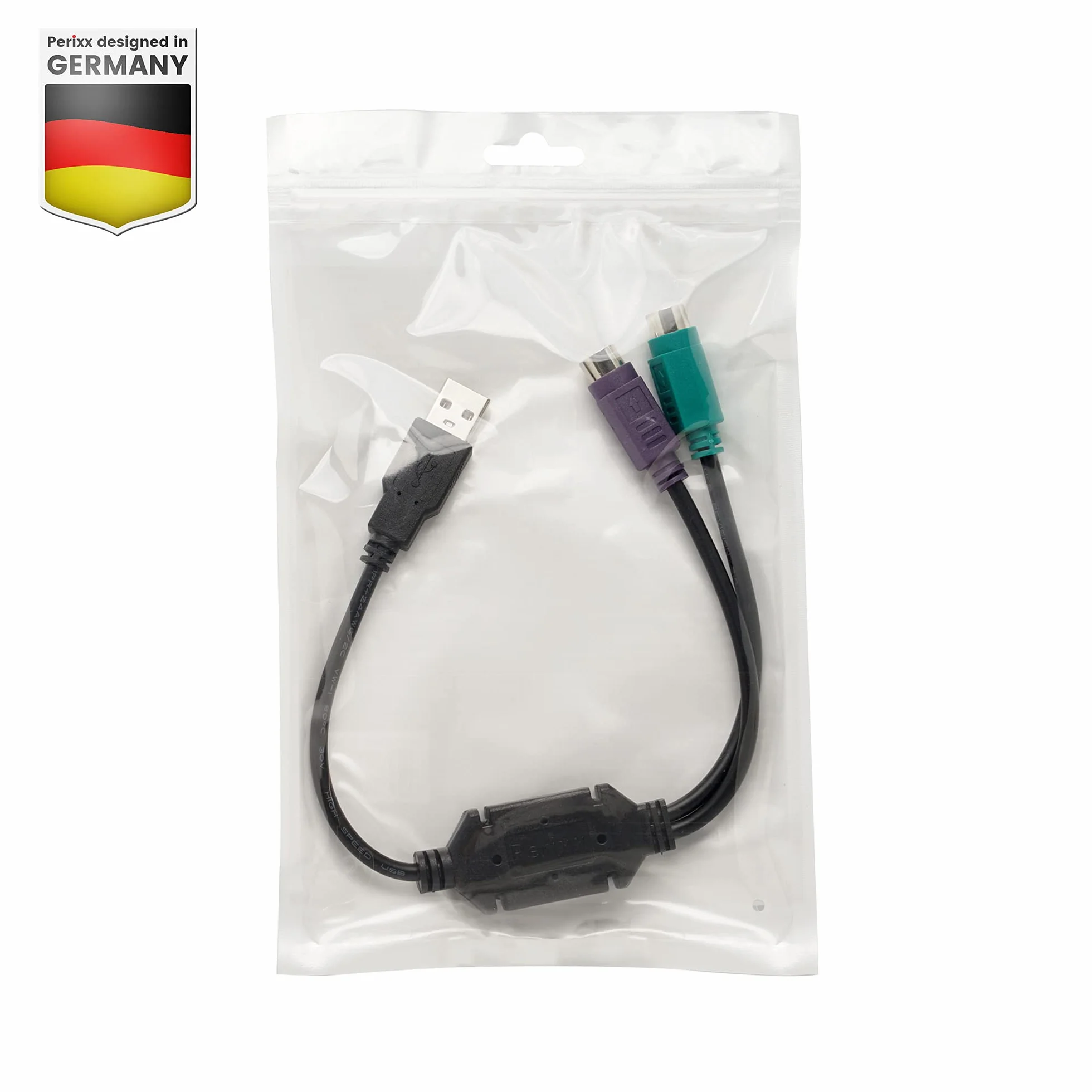 Perixx PERIPRO-401 Cavo da PS2 a USB, per tastiera e mouse con interfaccia PS2, supporta lo switch KVM, con USB IC integrato