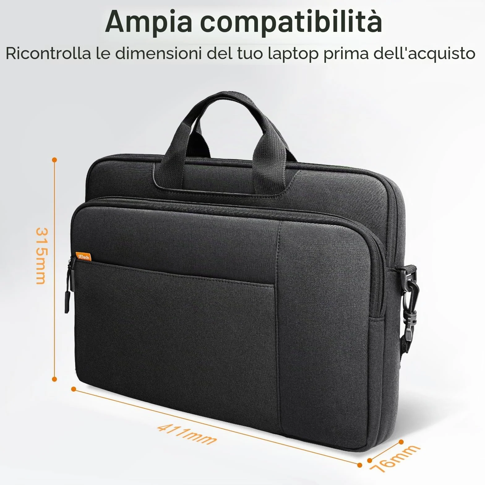 JETech 15-16 Pollici Borsa per Computer Portatile, Custodia Impermeabile per Computer Compatibile con MacBook Air/Pro 15/16, Surface Book 3/2 15, Dell Inspiron 15,6, HP Pavilion 15,6 (Nero)