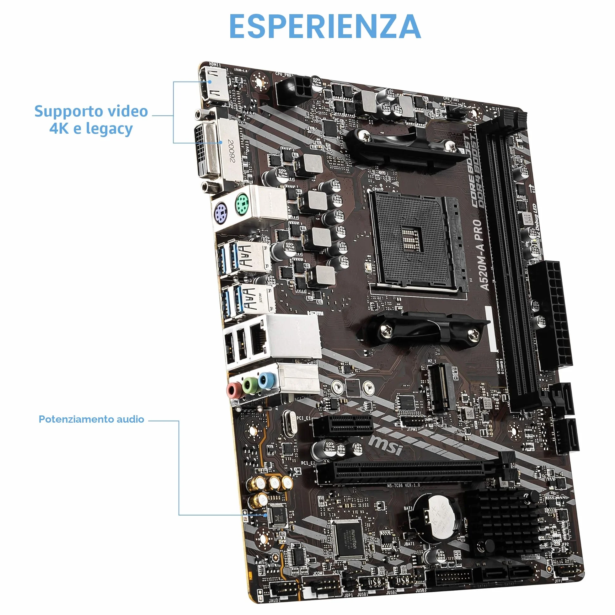 MSI A520M-A PRO Scheda Madre mATX - Supporta AMD Ryzen 3rd Gen Processors, AM4, DDR4 Boost (4600MHz/OC), 1 x PCIe 3.0 x1, 1 x M.2 Gen3 x4, Gigabit LAN