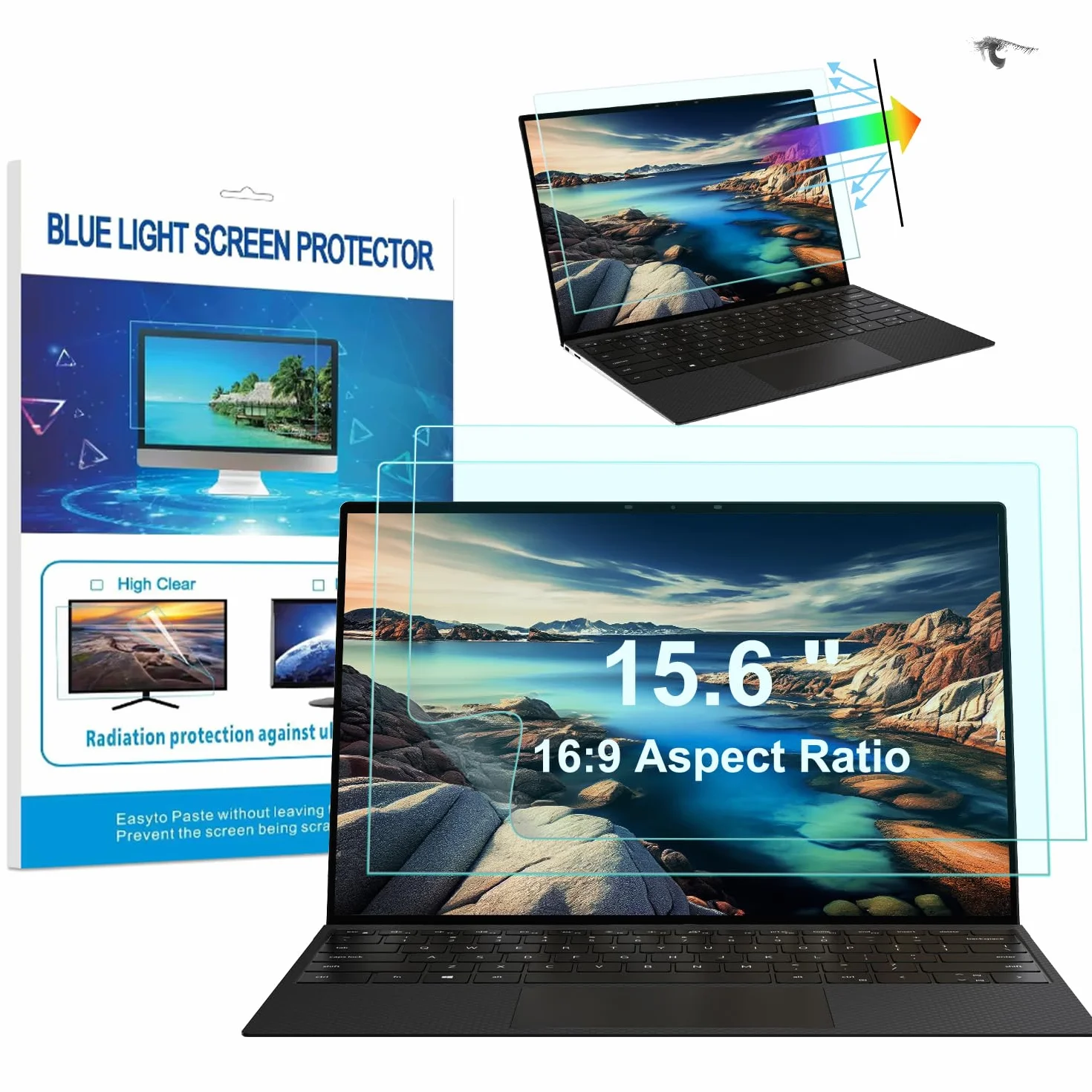 HaruYo 2 Pezzi 15,6 Pollici Anti Luce Blu Proteggi Schermo, Filtro Antiriflesso Protezione per Gli Occhi, Pellicola Protettiva Schermo per Laptop 15,6”16:9 (345 x 194mm)