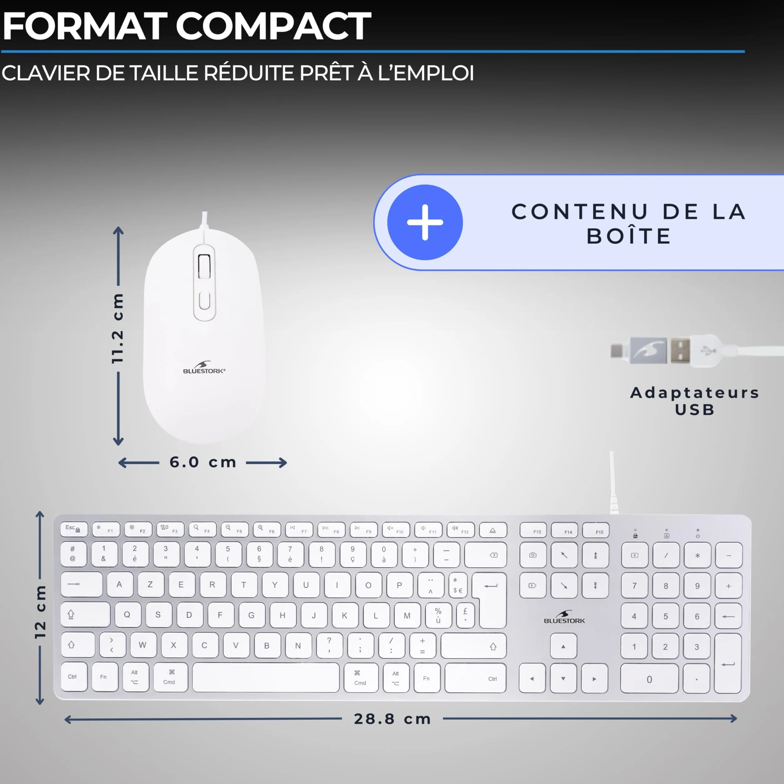 Combo tastiera e mouse cablati - BLUESTORK - KB Mac - Compatibile con Mac - Bianco