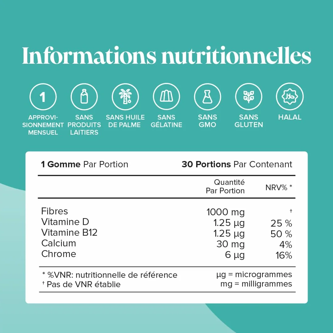 Novomins Fibre Gommose 1000 mg Inulina con Cromo Vitamina D e B12 Sistema Immunitario Metabolismo Vegan 30 Gommose Gusto Arancia