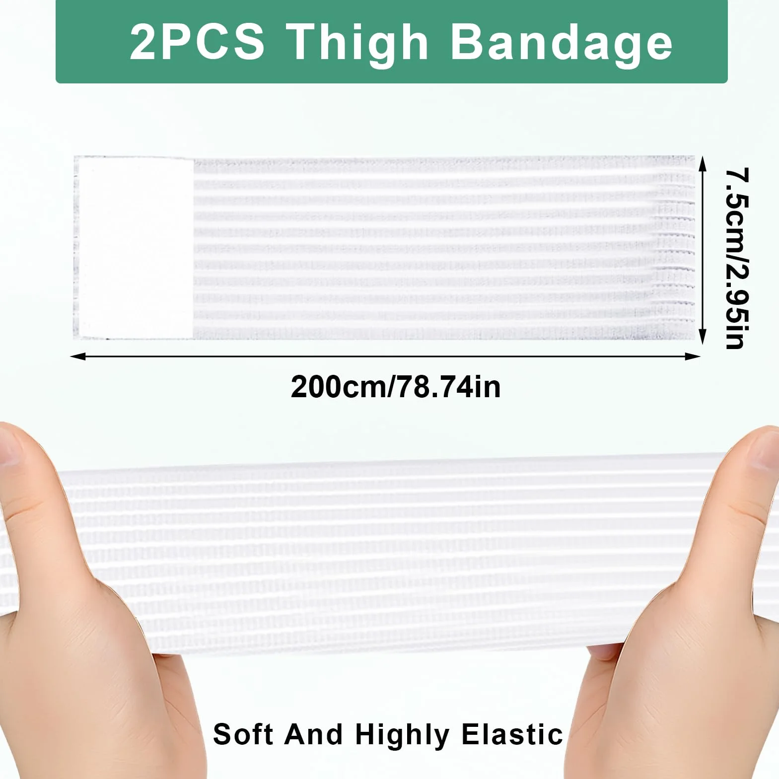 Fascia Elastica Coscia da 200cm, Oberschenkel Sport Kompressionsbandag, Benda Elastica per Gamba e Ginocchio, Bianco, 2 Pezzi