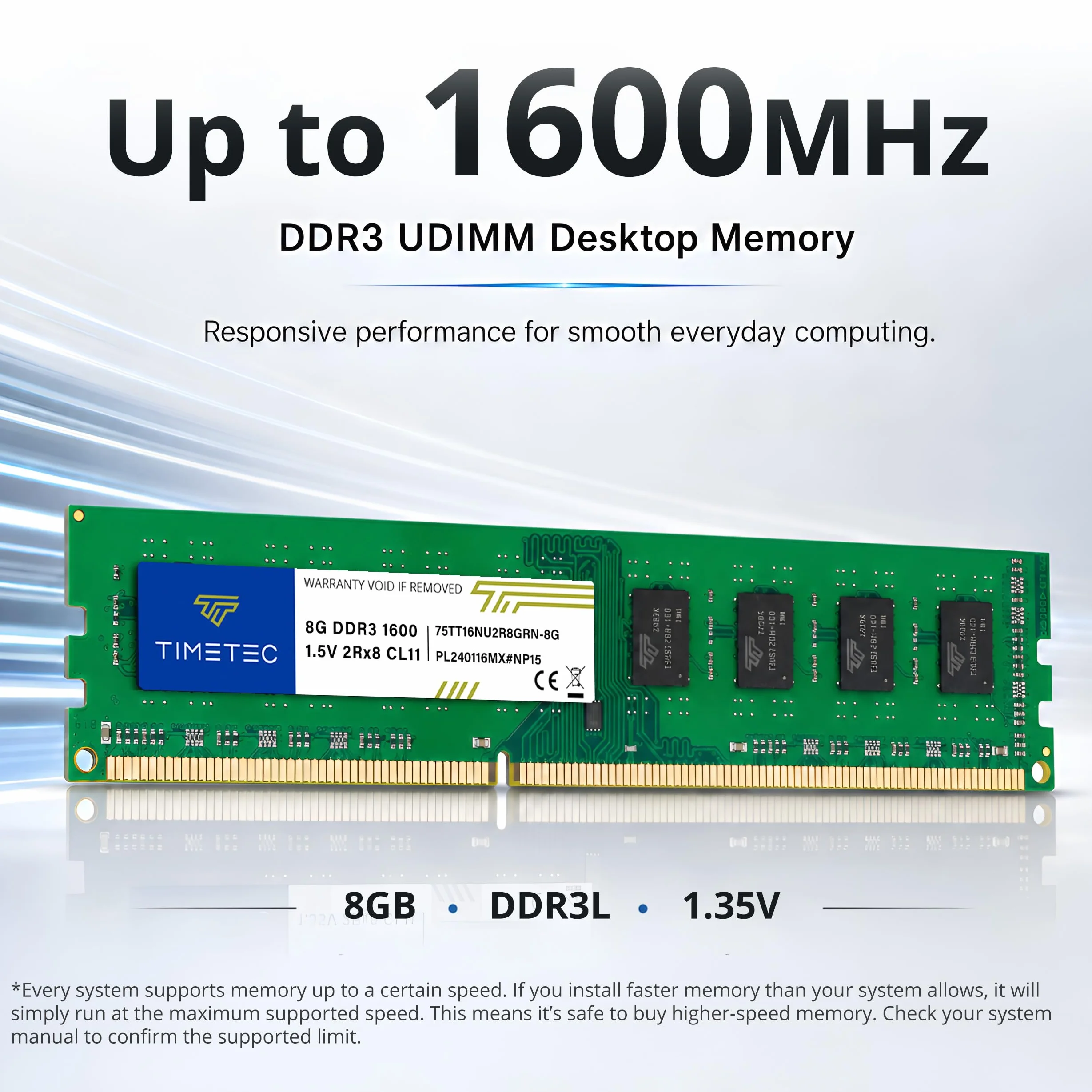 Timetec 16GB KIT(2x8GB) DDR3 1600 MHz (DDR3-1600) PC3-12800 Non-ECC Unbuffered 1,5 V CL11 2Rx8 Dual Rank 240 Pin UDIMM Memoria per computer desktop PC RAM