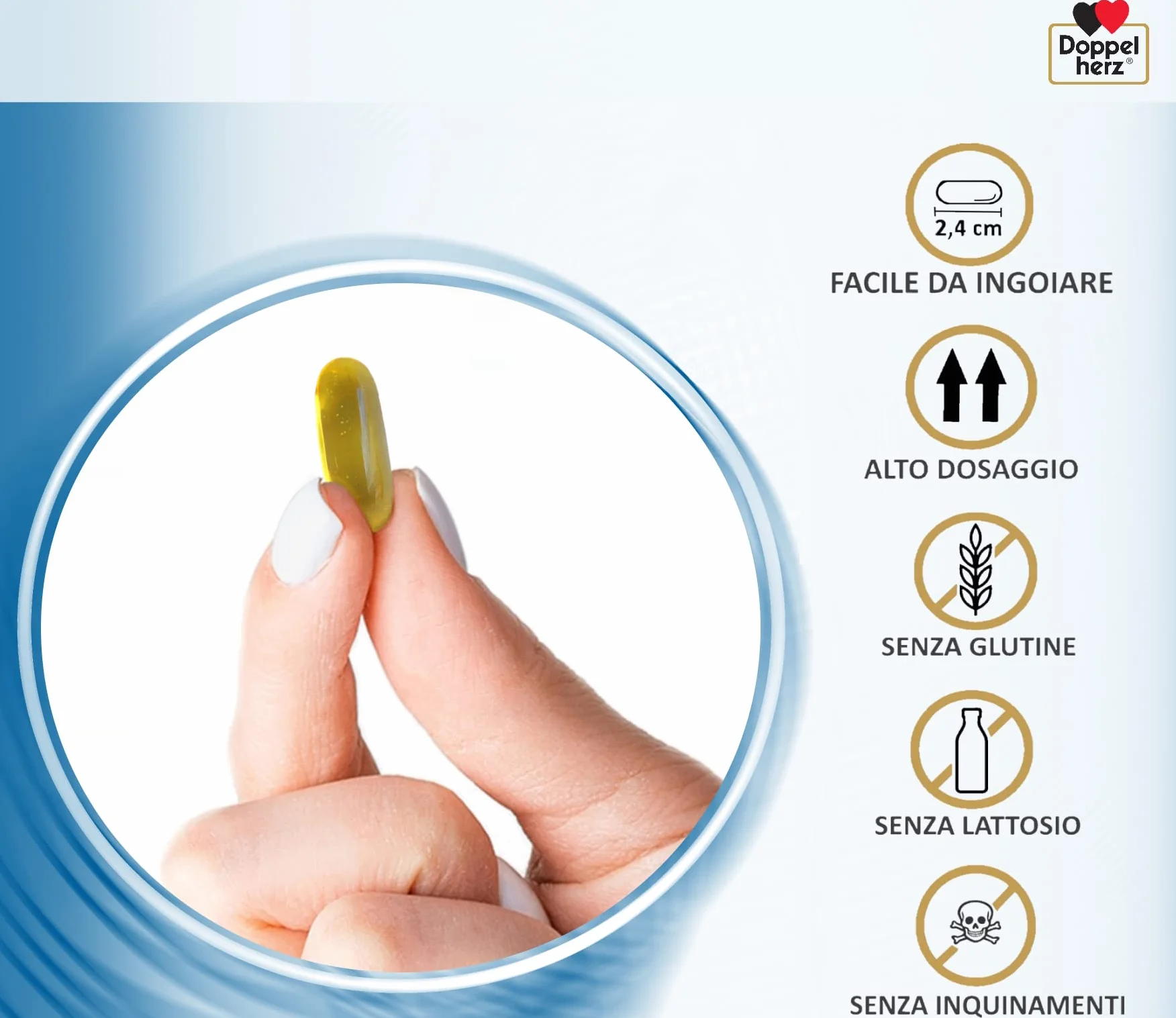 Doppelherz Omega-3 1000 Capsule 300 mg EPA DHA Olio di Pesce Purificato Vitamina E Integratore Cuore Cervello Vista