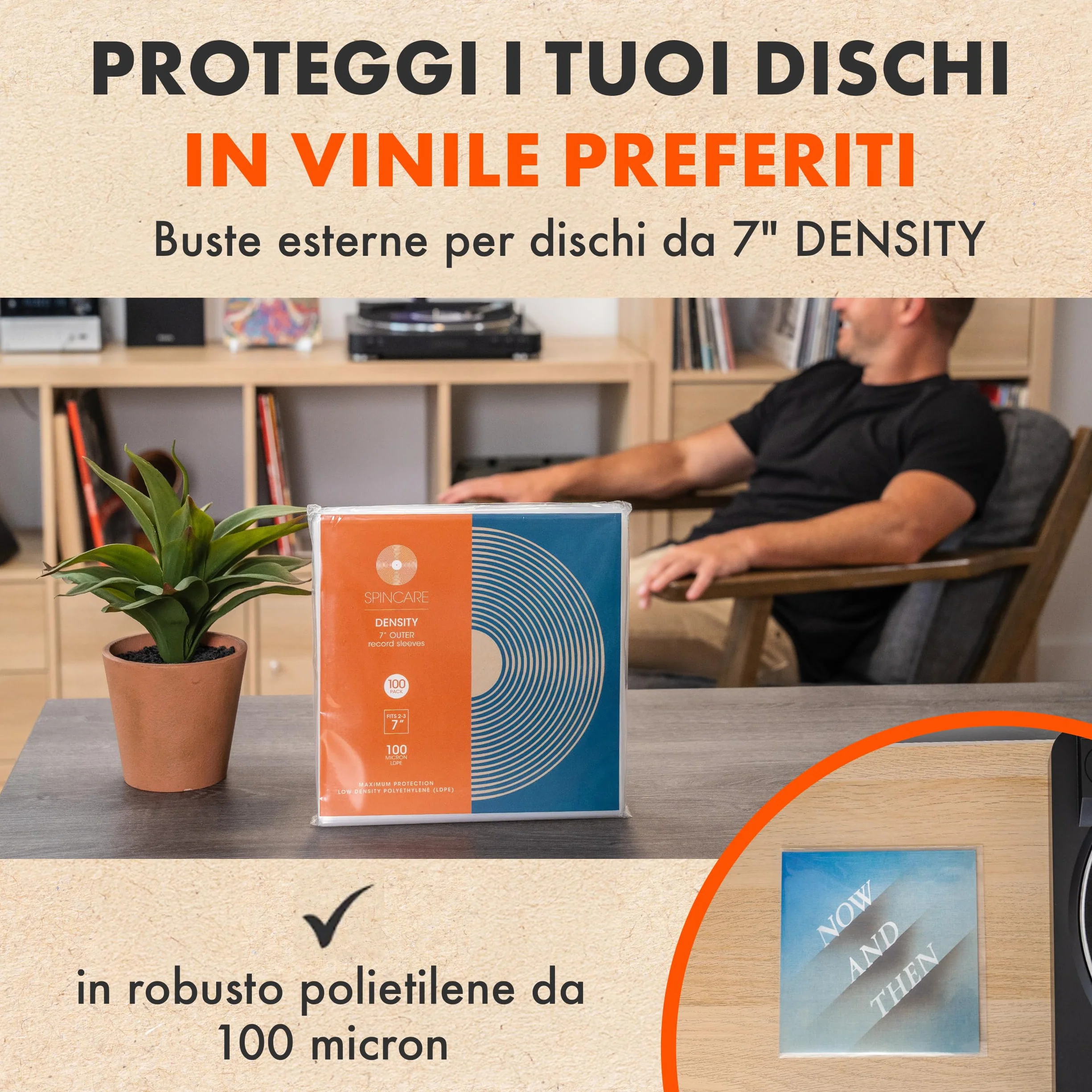 Spincare 50x 7 pollici buste vinili 45 giri esterne protezione UV | Density buste protettive vinili in polietilene resistenti qualità archivio per dischi 7”