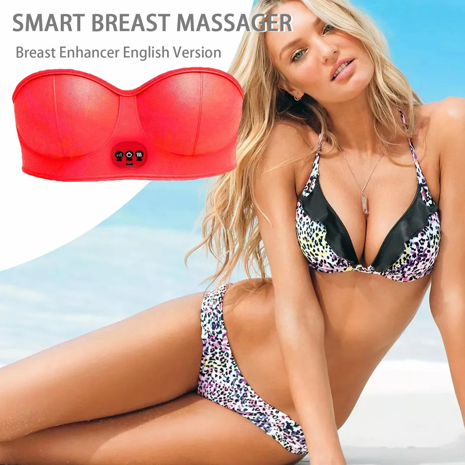 Massaggiatore elettrico per seno, vibrazione calore, ingrandimento senza fili, USB, 3 impostazioni, reggiseno massaggio