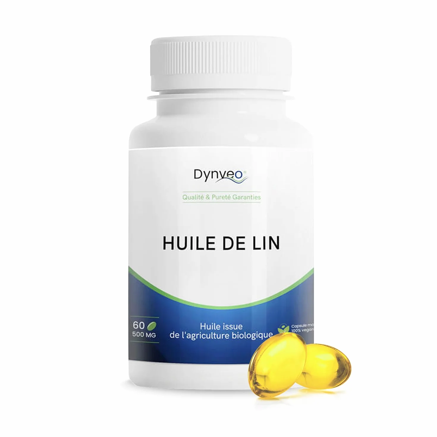 Olio di lino biologico capsule molli vegani ricco in acido alfa-linolenico ALA Omega 3-6-9 60 capsule Dynveo
