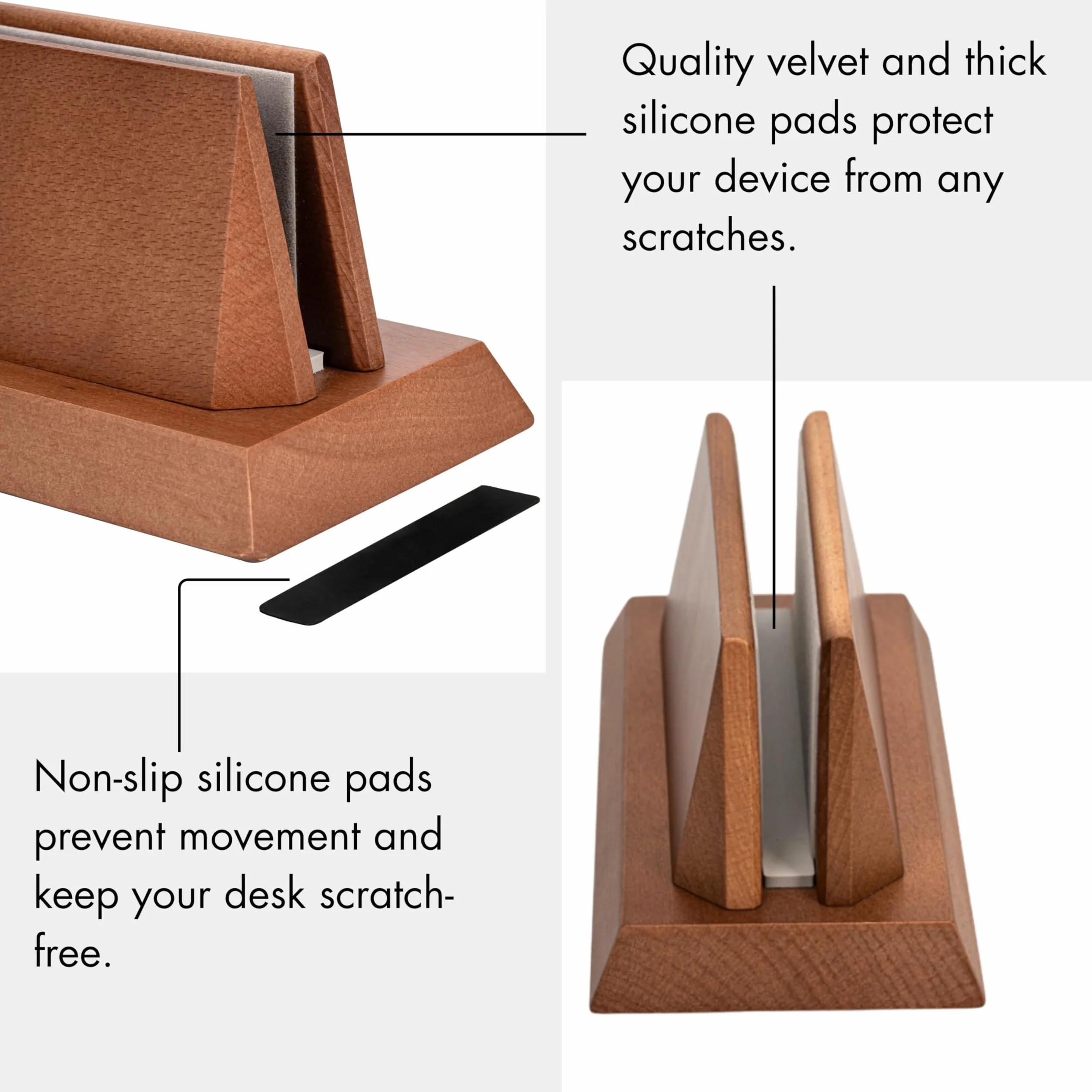 Supporto verticale regolabile per computer portatile, compatibile con tutti i computer portatili, supporto per MacBook in legno massello, supporto per iPad in legno, regolabile manualmente